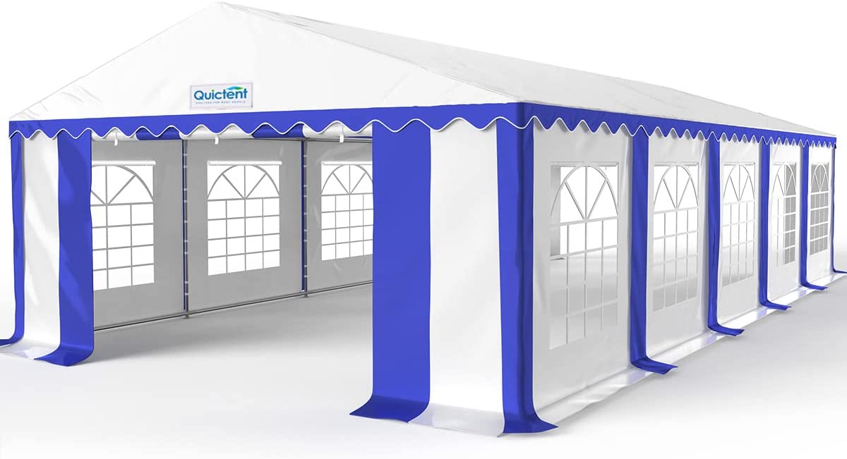 16' x 32' Heavy Duty Party Tent - Waterproof Outdoor Canopy with Sturdy Frame for Weddings, BBQs & Events - Stripe Blue & White Design - Perfect for Backyard Parties, Camping & Commercial Use