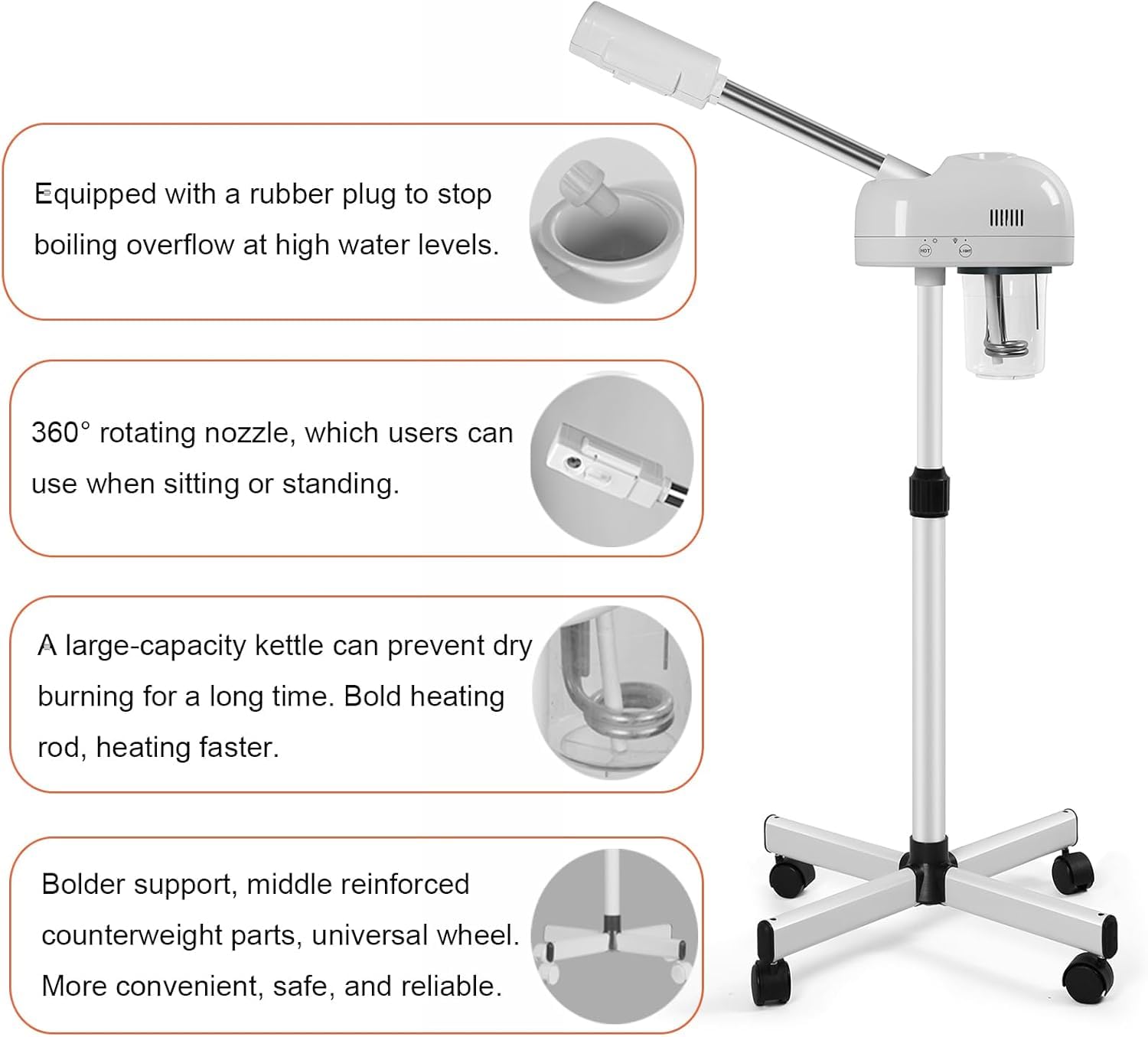 Professional Facial Steamer with Hot Mist Function - Adjustable Height & 360° Rotatable Nozzle - Portable Beauty Device for Home & Salon Spa - Perfect for Skin Hydration, Deep Cleansing & Relaxation Therapy