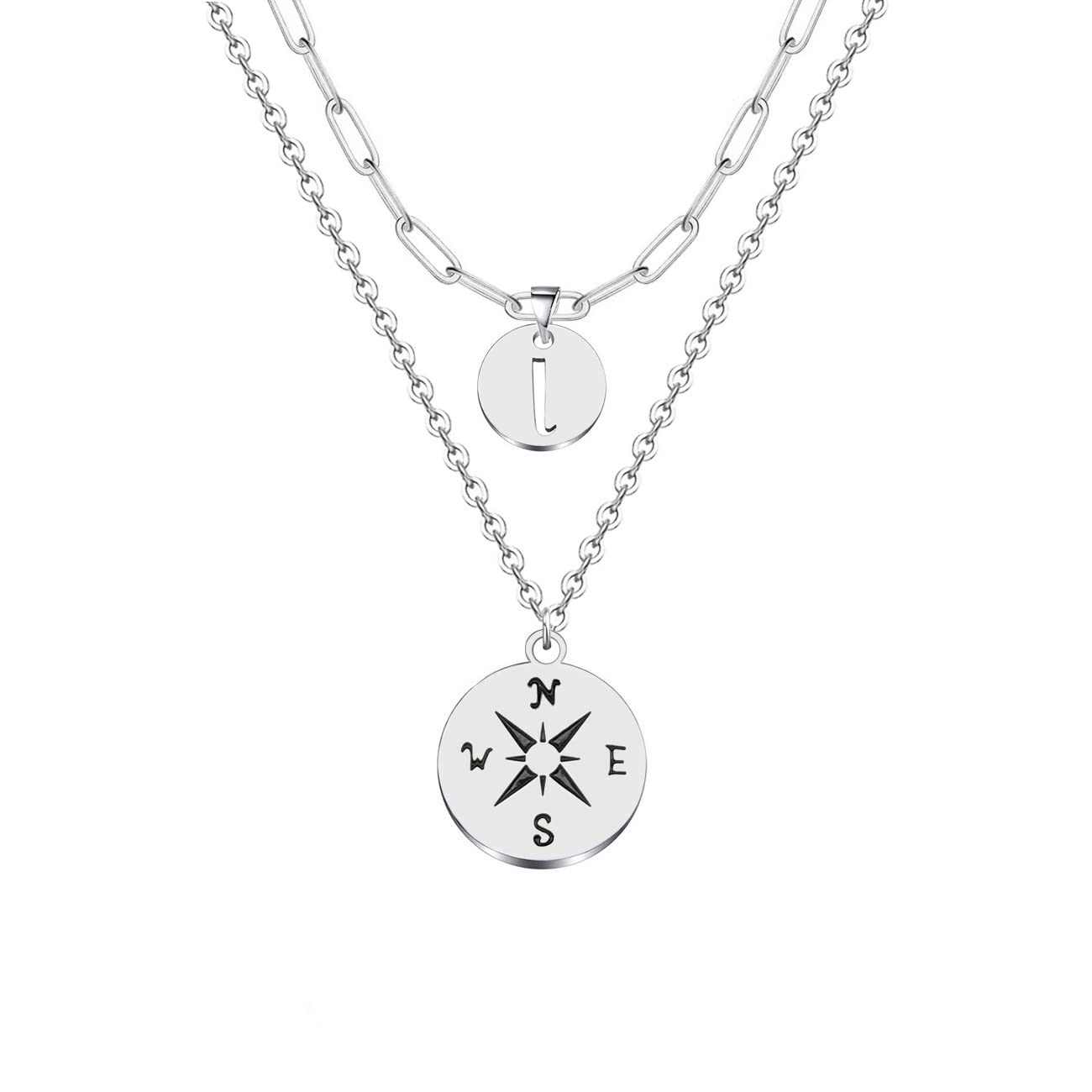 2PCS Personalized Compass Name Necklace - Initial Pendant Choker for Women, Unique Graduation Gift for Her, High School & College Grad Present - Perfect for Commencement, Birthday & Special Occasions