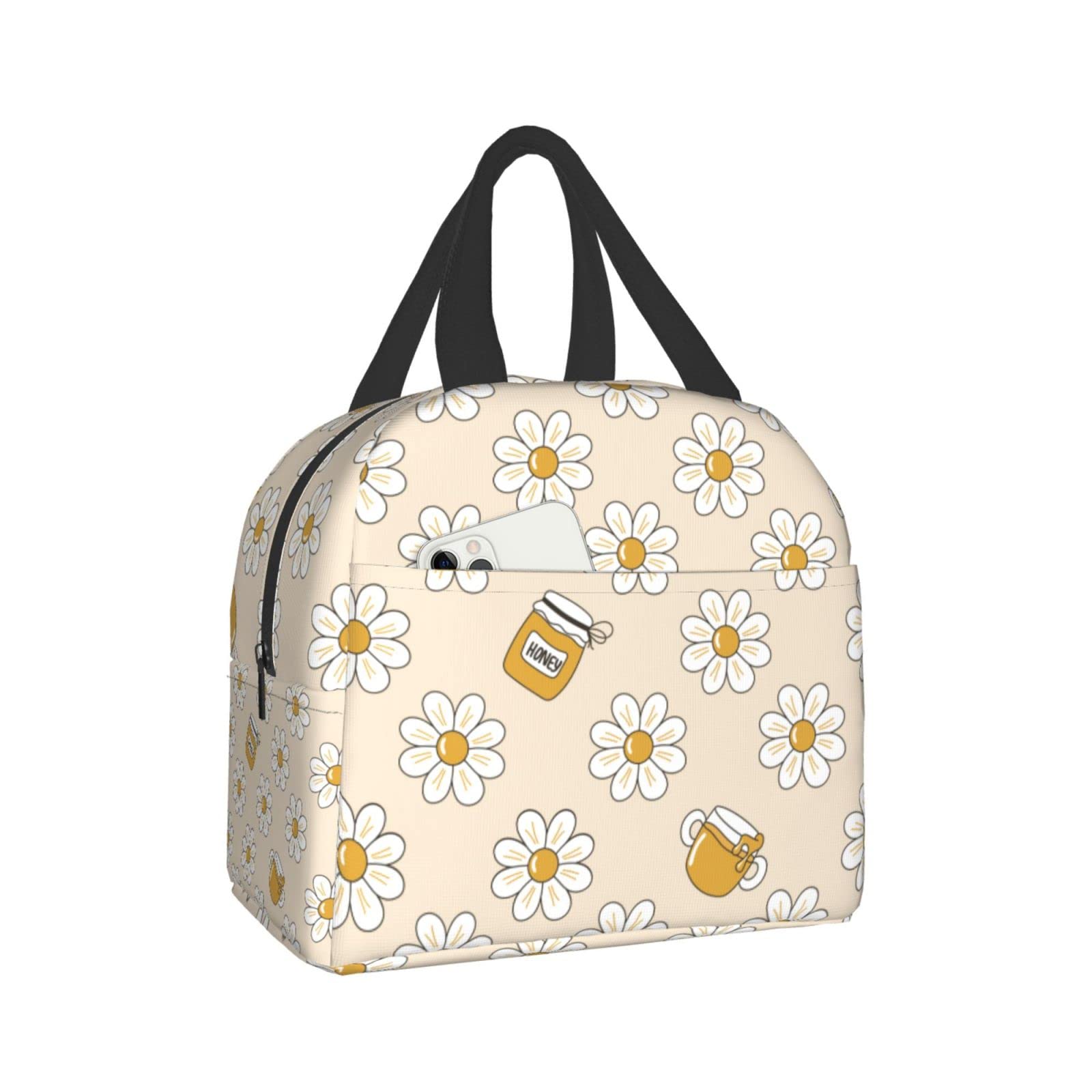 **Insulated Lunch Bag with Cute Daisy Print - Reusable & Leak-Proof Lunch Box for Work, School, Travel & Picnic - Portable Meal Container for Men & Women**    *(Perfect for office meals, school lunches, outdoor picnics, and travel snacks!)*