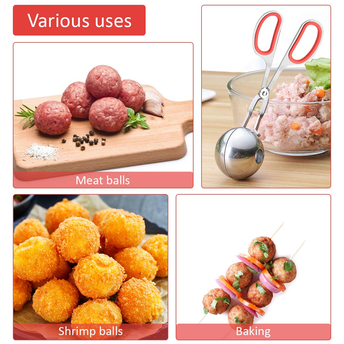 AHIER 2-Piece Non-Stick Meatball Maker Set with Detachable Anti-Slip Handles - Stainless Steel Meatball Scoop & Cake Pop Tool (1.38