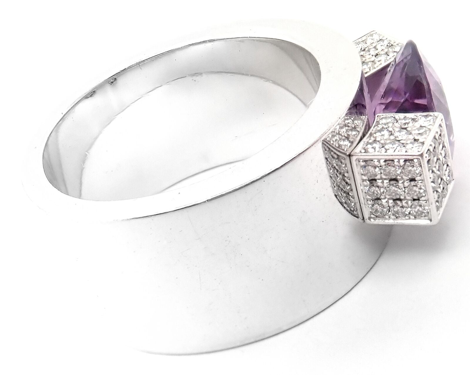 Authentic Chopard 18K White Gold Diamond Amethyst Wide Band Ring for Women - Luxury Wedding, Anniversary & Special Occasion Jewelry Gift