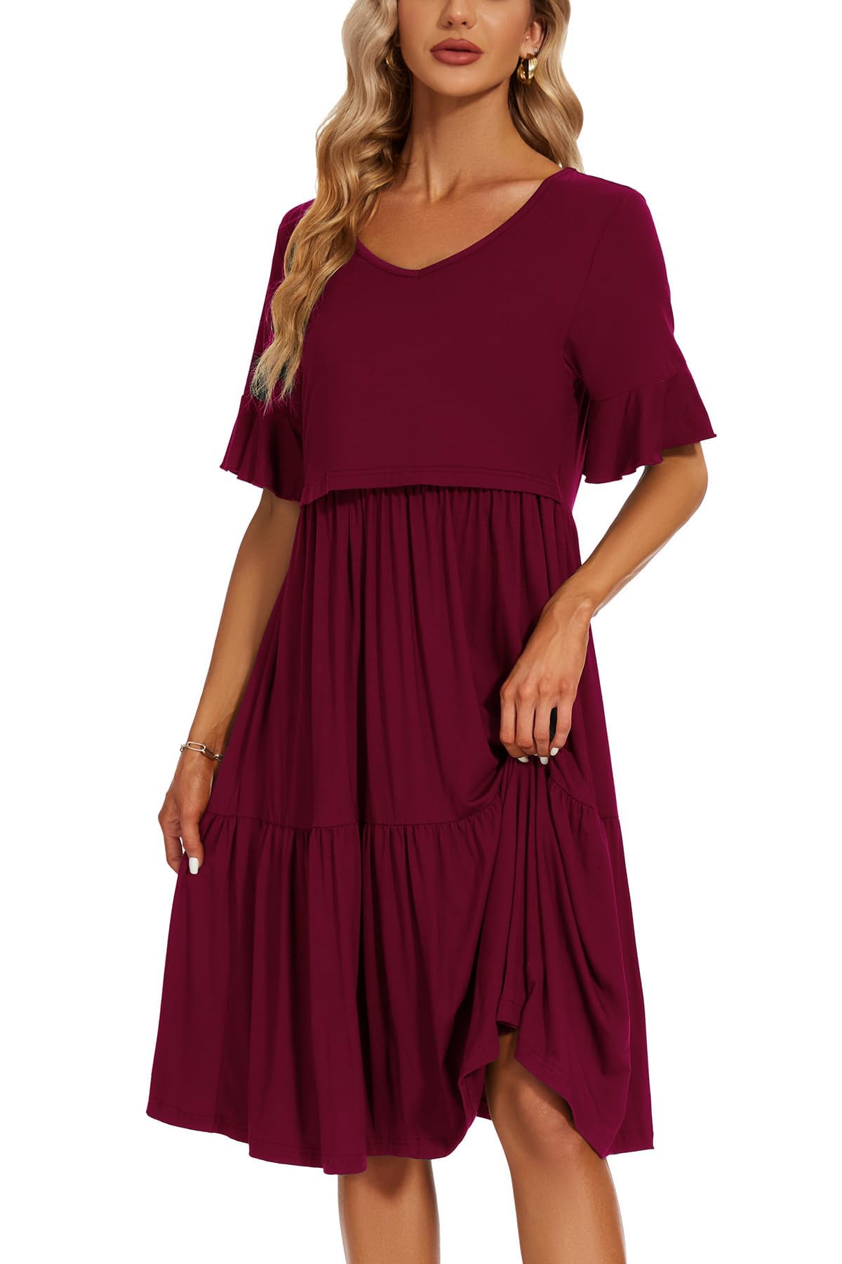 Smallshow Women's Maternity Nursing Dress - Ruffle Short Sleeve Breastfeeding Clothes for Pregnancy & Nursing - Perfect for Casual Wear, Outings & Nursing in Comfort
