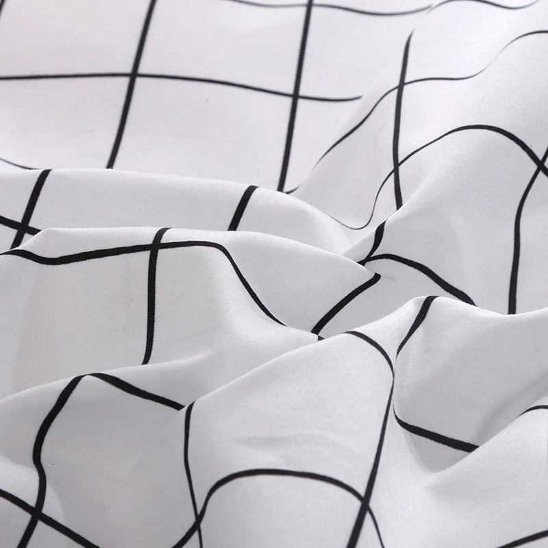 Stylish Plain Grid Bedding Set - Breathable Cotton Bed Sheets & Duvet Cover - Perfect for Modern Bedrooms, Guest Rooms & Dorm Decor