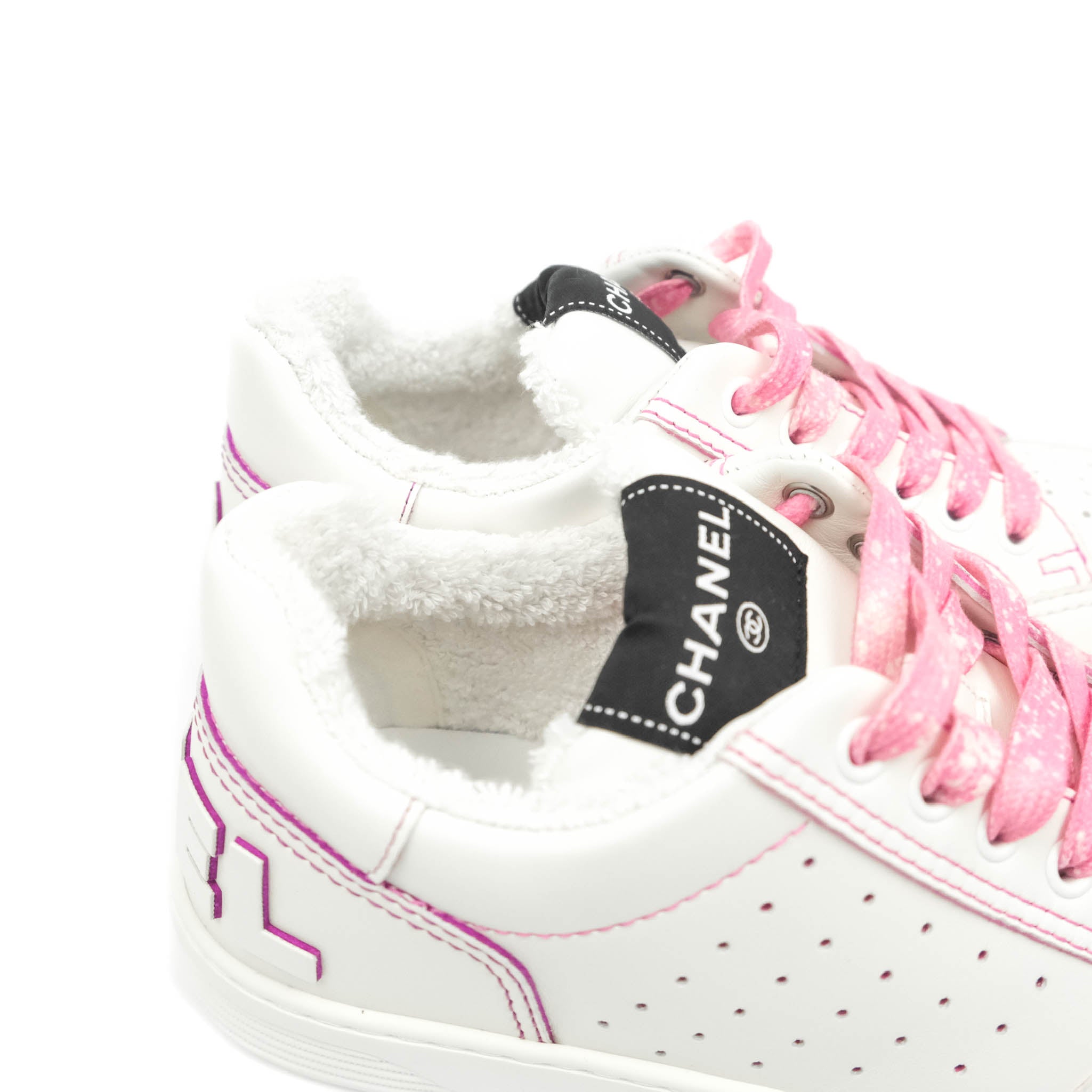 Chanel White and Pink Calfskin Logo Sneakers for Women - Size 36.5 | Luxury Fashion Shoes for Casual Wear & Street Style
