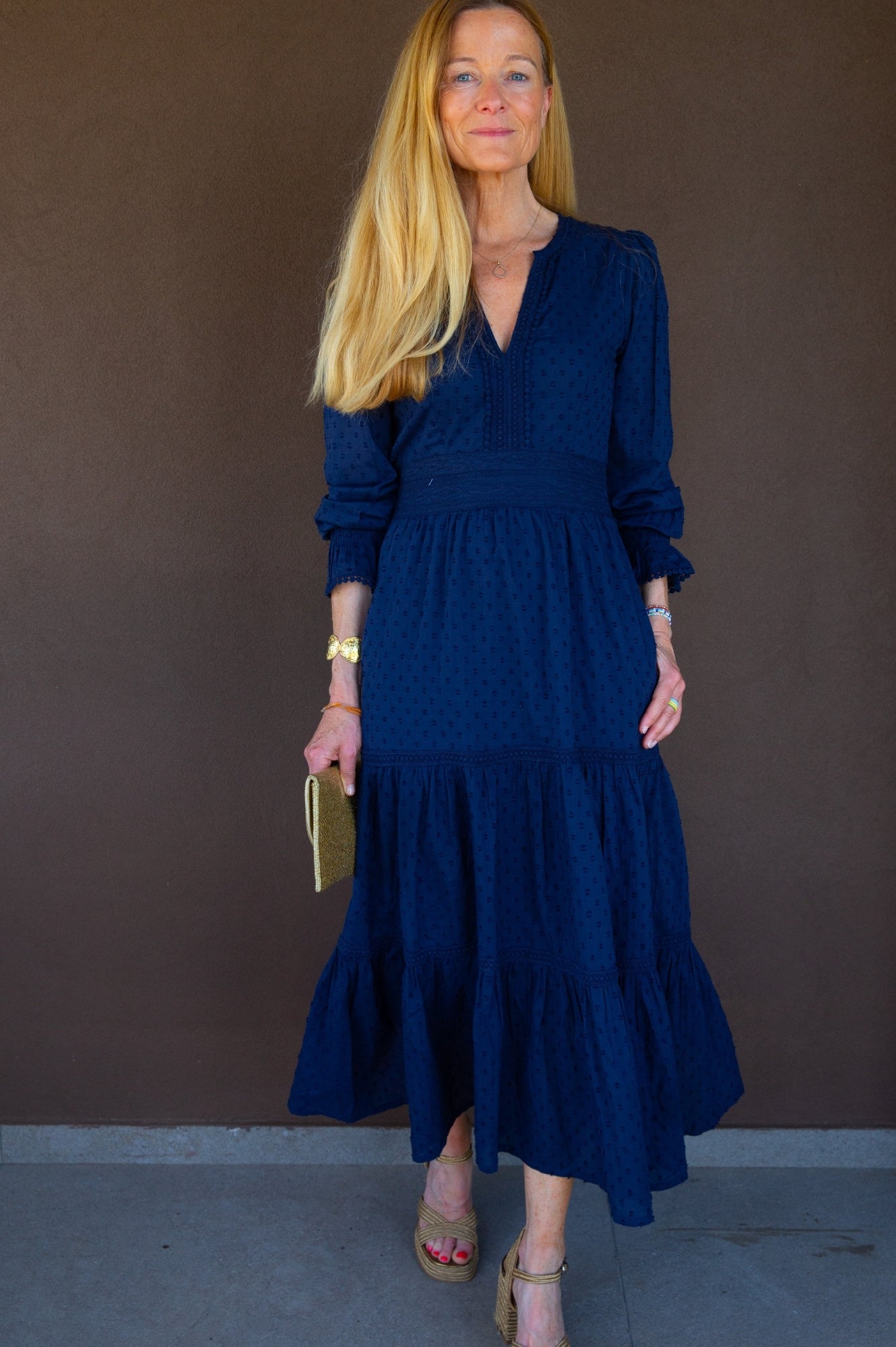 Purdie Organic Cotton Dobby Dress for Women - Navy Blue Casual Summer Dress | Perfect for Beach, Office, and Everyday Wear