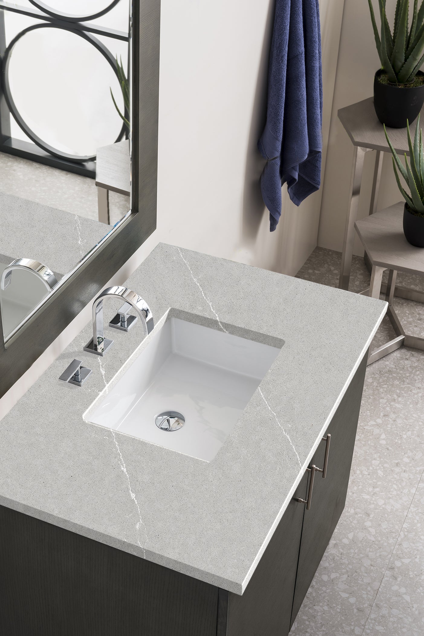 Metropolitan 36 Inch Single Bathroom Vanity in Silver Oak with 3CM Eternal Serena Quartz Countertop - Perfect for Modern Master Bathrooms & Powder Rooms