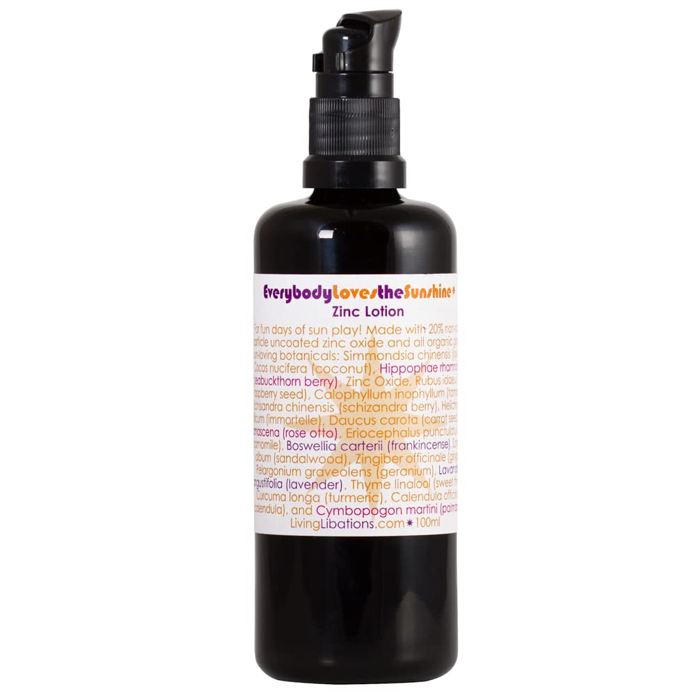 Organic Everybody Loves The Sunshine Body Lotion with Zinc by LIVING LIBATIONS | Natural, Plant-Based, Clean Beauty Moisturizer (3.4 fl oz | 100 mL) for Dry Skin & Sun Protection - Perfect for Daily Hydration & After-Sun Care