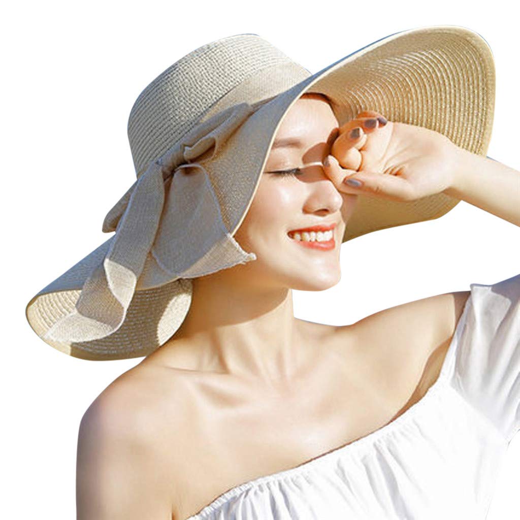 Women's Foldable Floppy Hat - Wide Brim Sun Protection Straw Hat for Summer, UV Protection Beach Cap with Adjustable Chin Strap | Perfect for Beach Vacations, Pool Parties & Outdoor Activities