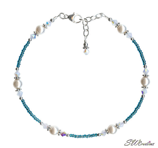 Opal Teal Pearl Bali Beaded Anklet - Handmade Bohemian Ankle Bracelet for Women - Perfect for Beach, Summer & Boho Fashion