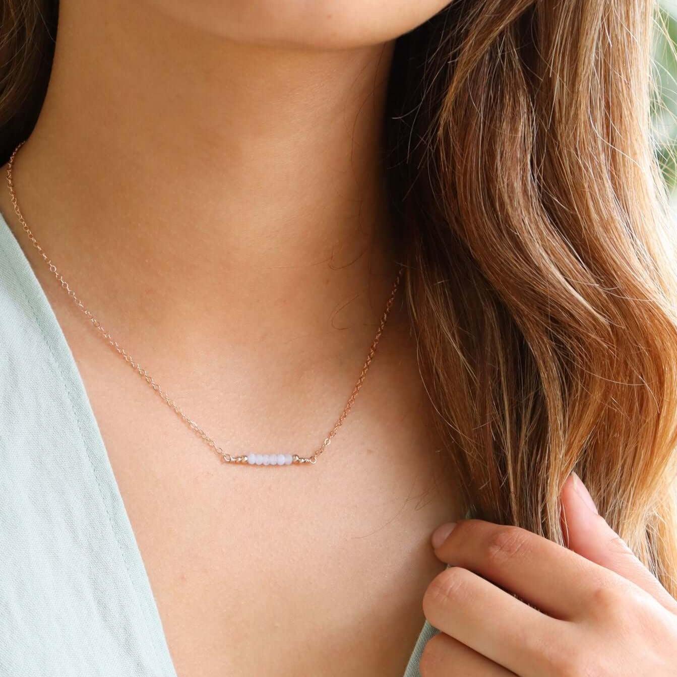 Sparkling Blue Lace Agate Faceted Bead Bar Necklace - Elegant Handmade Jewelry for Women, Gift for Her, Perfect for Weddings, Parties & Special Occasions