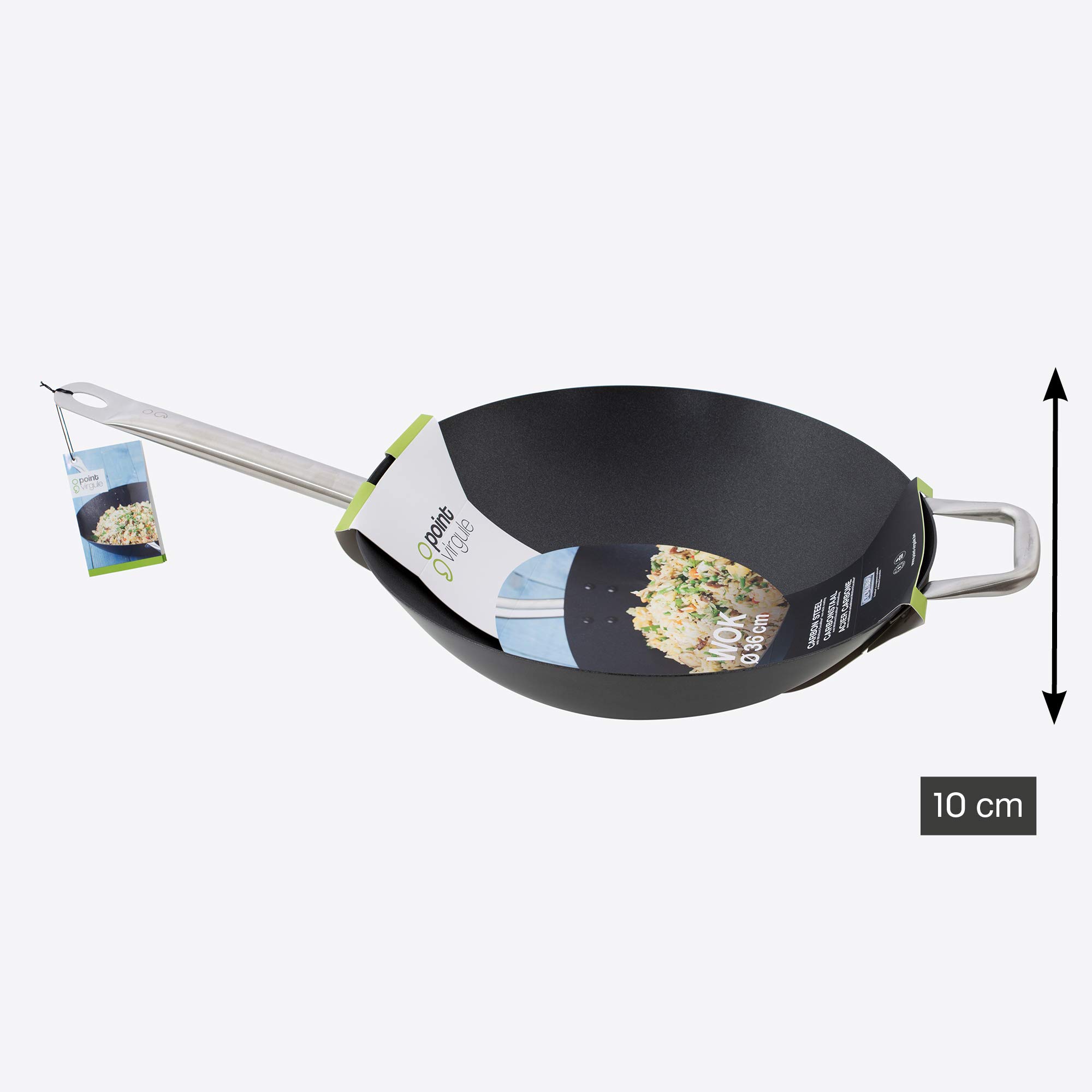 Carbon Steel Non-Stick Wok Pan 36cm - Stainless Steel Handle - Black Coating - Perfect for Stir-Frying, Sautéing & Deep Frying - Professional Restaurant Quality Cookware for Home Chefs