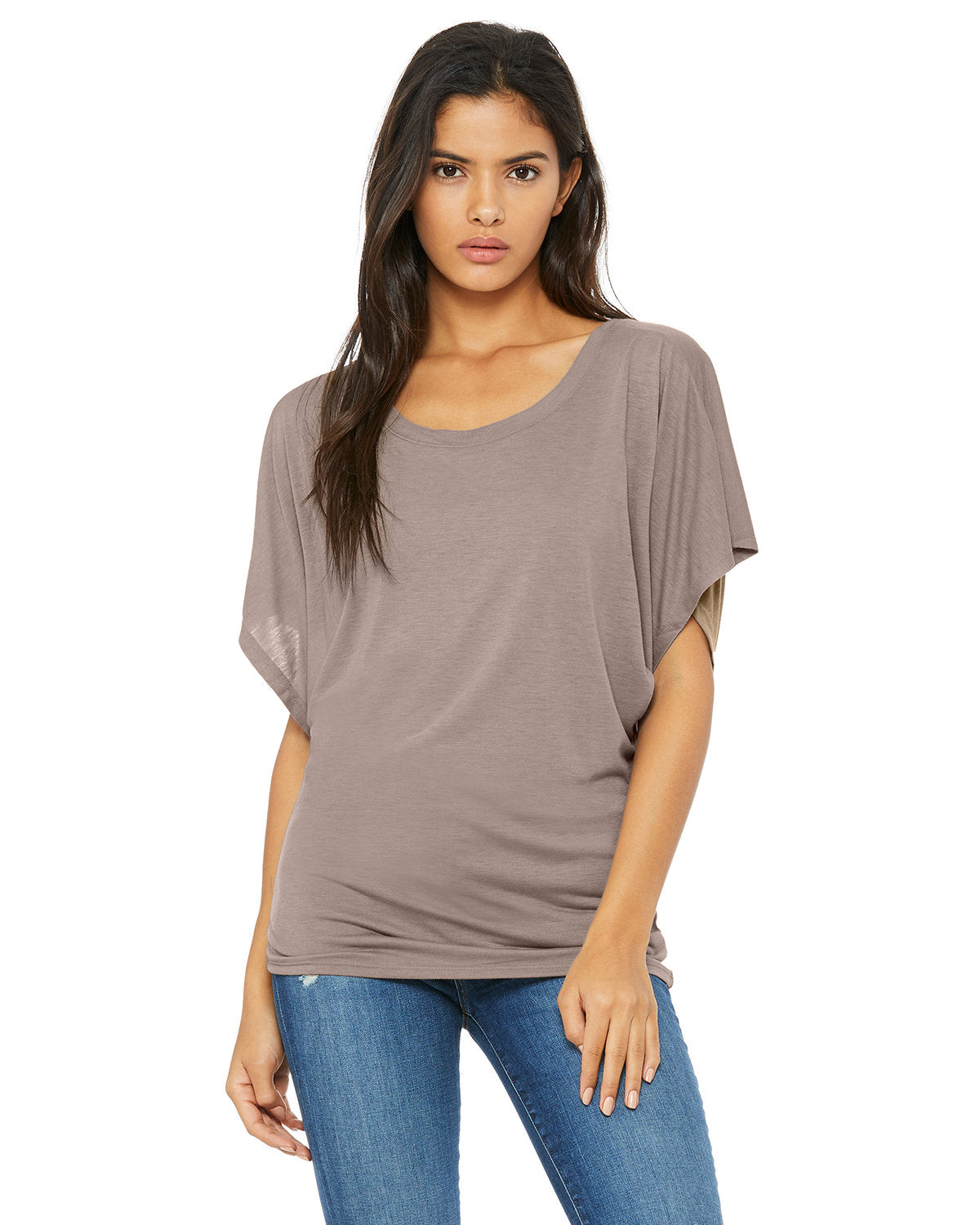 Bella + Canvas 8821 Women's Flowy Draped Sleeve Dolman T-Shirt - Soft Comfort Fit Casual Tee for Everyday Wear, Yoga, and Lounge Outfits