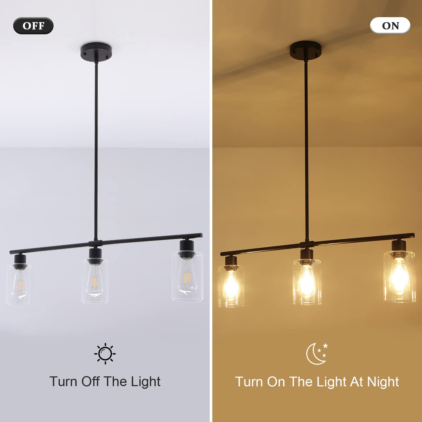 3-Light Modern Chandelier Kitchen Island Pendant Lighting - Adjustable Height Industrial Style Fixture for Dining Room, Living Room, Bedroom & Foyer - Perfect for Home Decor, Farmhouse Kitchen & Open Concept Spaces