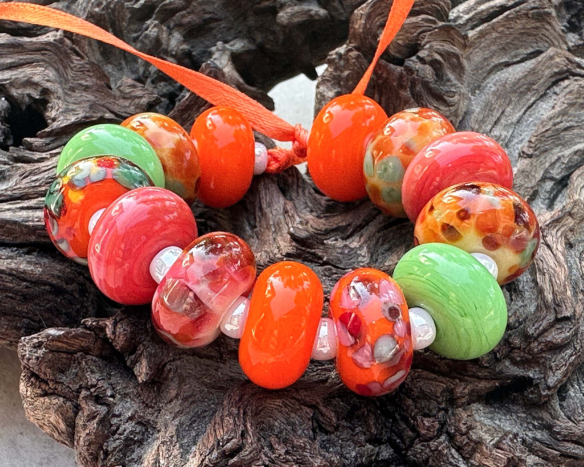 13 Salsa Orange Mix Lampwork Glass Beads for Jewelry Making - DIY Bracelets, Necklaces & Earrings - Handmade Artisan Beads for Crafting