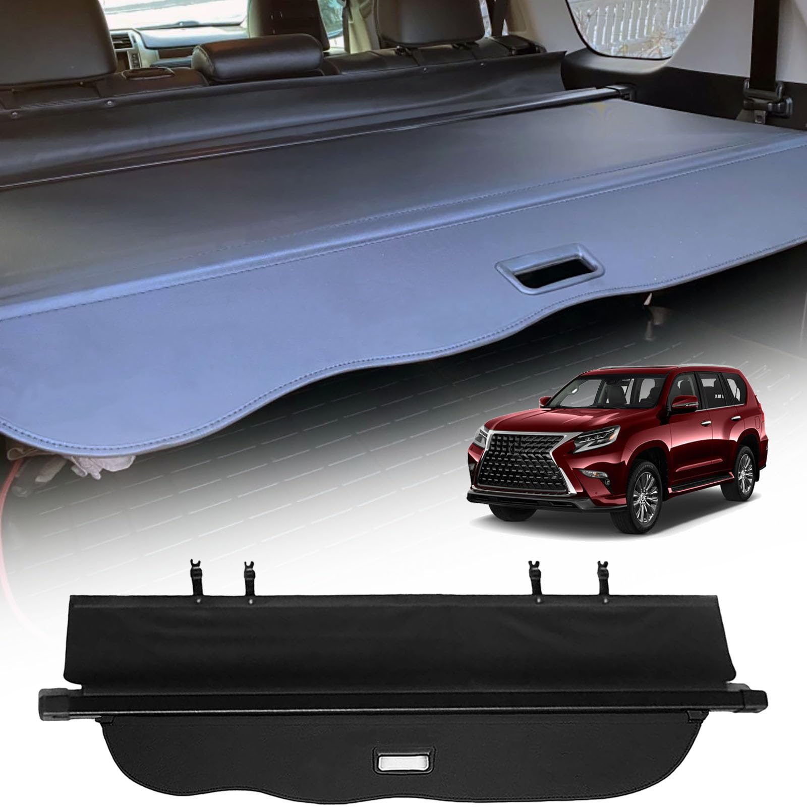 Black Retractable Cargo Cover for 2010-2023 Lexus GX460 | Trunk Organizer | Perfect for Road Trips, Camping & Grocery Storage