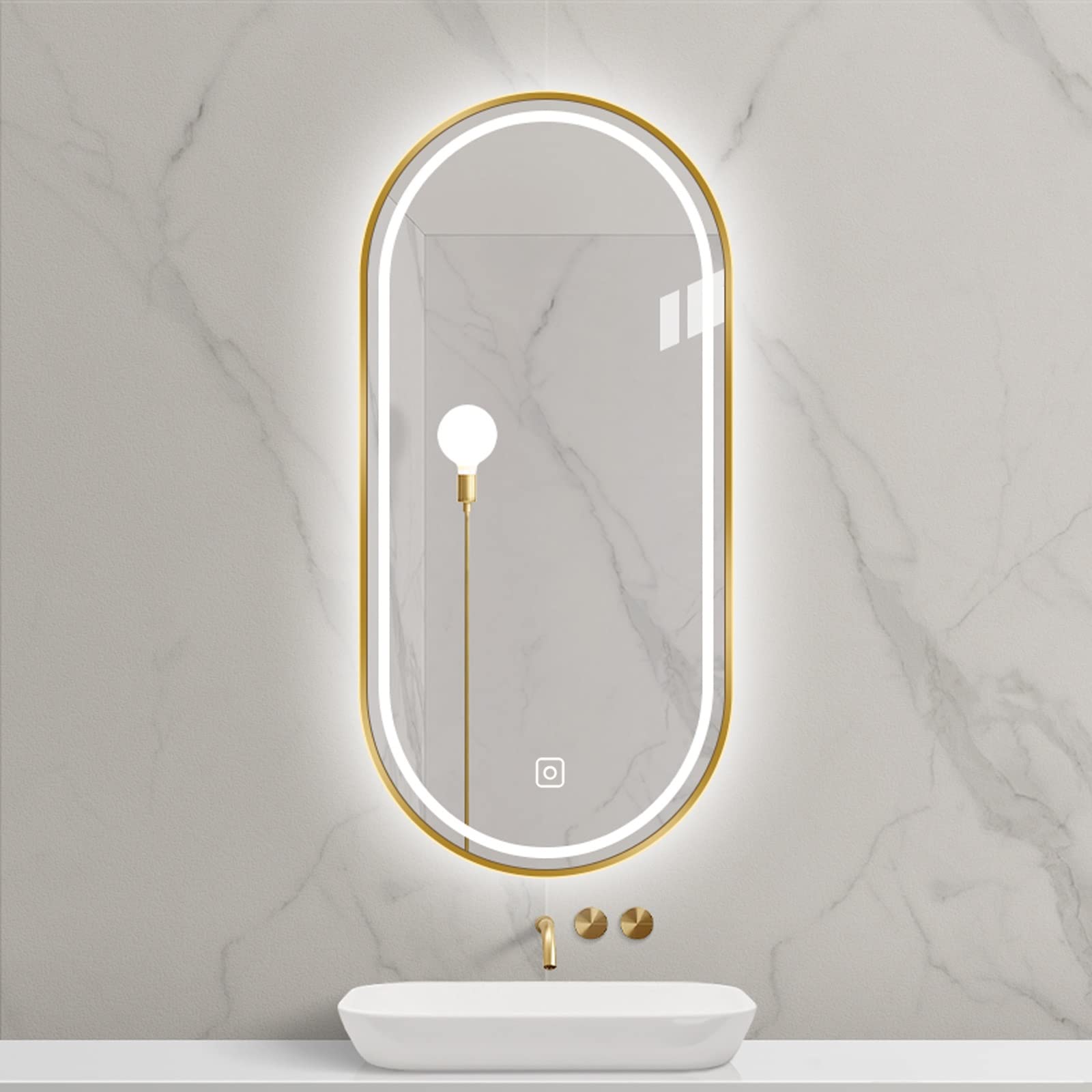 LED Lighted Bathroom Mirror - Oval Metal Frame Wall Mirror with 3 Color Dimmable Touch Control | Multiple Size Options | Perfect for Bathroom Vanity, Living Room Decor, Hallway & Entryway Lighting