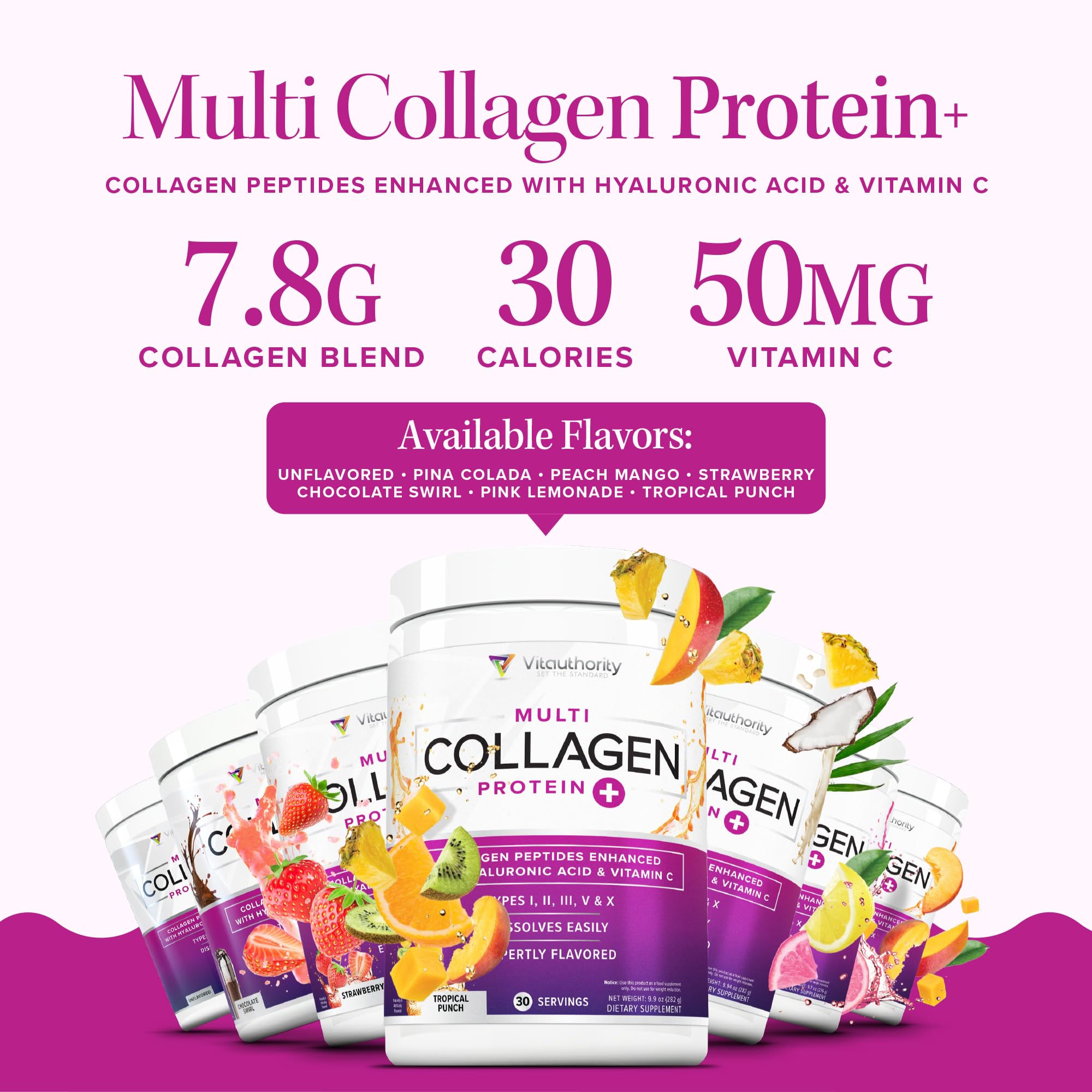 Premium Grass-Fed Hydrolyzed Multi Collagen Peptides Powder - Unflavored Collagen Supplement for Women & Men with Hyaluronic Acid & Vitamin C | Supports Hair, Skin & Nail Health | 30 Servings | Perfect for Smoothies, Coffee & Daily Wellness Routine