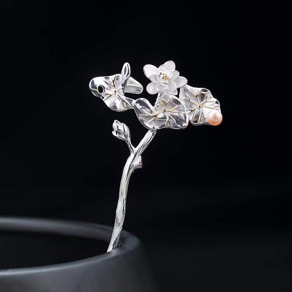 Handmade Sterling Silver S925 Hair Fork for Buns & Updos - Summer Lotus Hair Pins for Long Hair - Elegant Hair Sticks with Gift Box - Perfect for Weddings, Parties & Everyday Styling