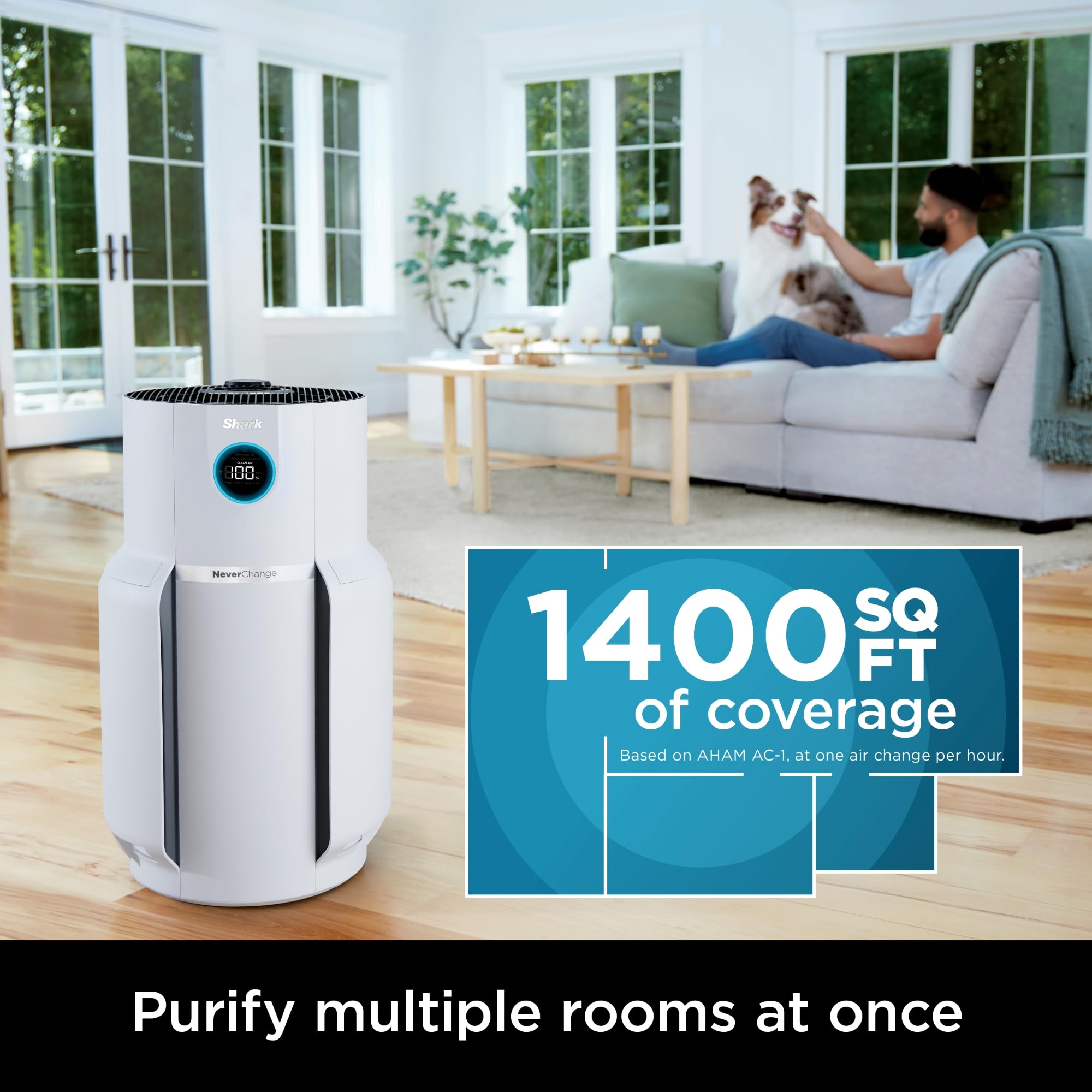 Shark HP302 Air Purifier with NeverChange HEPA Filter (5-Year Lifespan) - Covers 1400 Sq.Ft, Eliminates 99.98% Dust & Allergens, Odor Neutralizer - Perfect for Large Bedrooms, Living Rooms & Offices (Renewed)