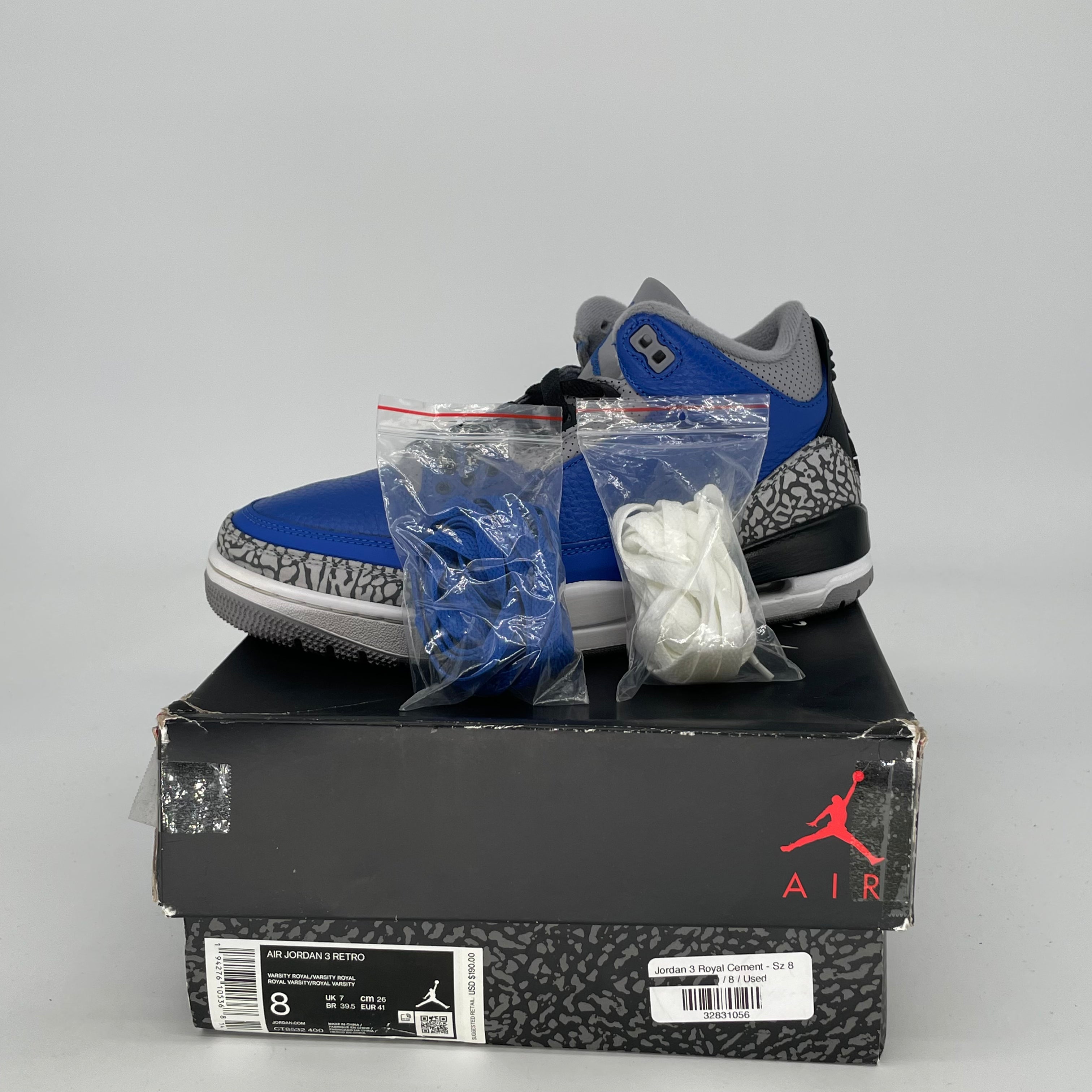 Original Title: AIR JORDAN 3 VARSITY ROYAL CEMENT SIZE 8/9.5W CT8532 400   Optimized Title: **Air Jordan 3 Retro 'Varsity Royal Cement' Men's/Women's Basketball Shoes - Size 8/9.5W (CT8532-400) - Perfect for Streetwear & Sneaker Collectors**