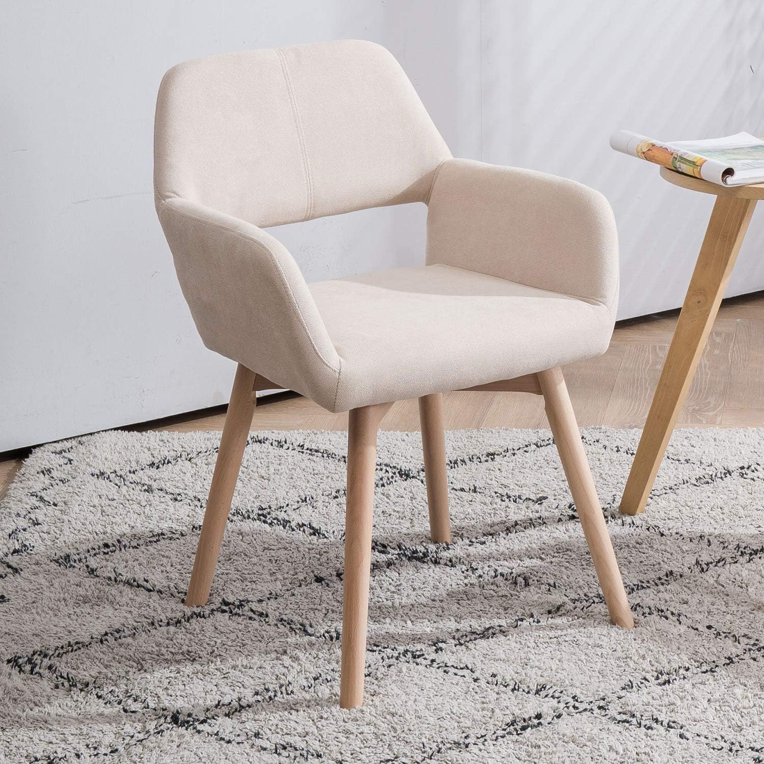 Modern Homy Grigio Dining Chairs - Solid Wood Legs Kitchen & Living Room Accent Chairs - Beige Club Guest Seating (Set of 1) for Home, Restaurant & Office Use