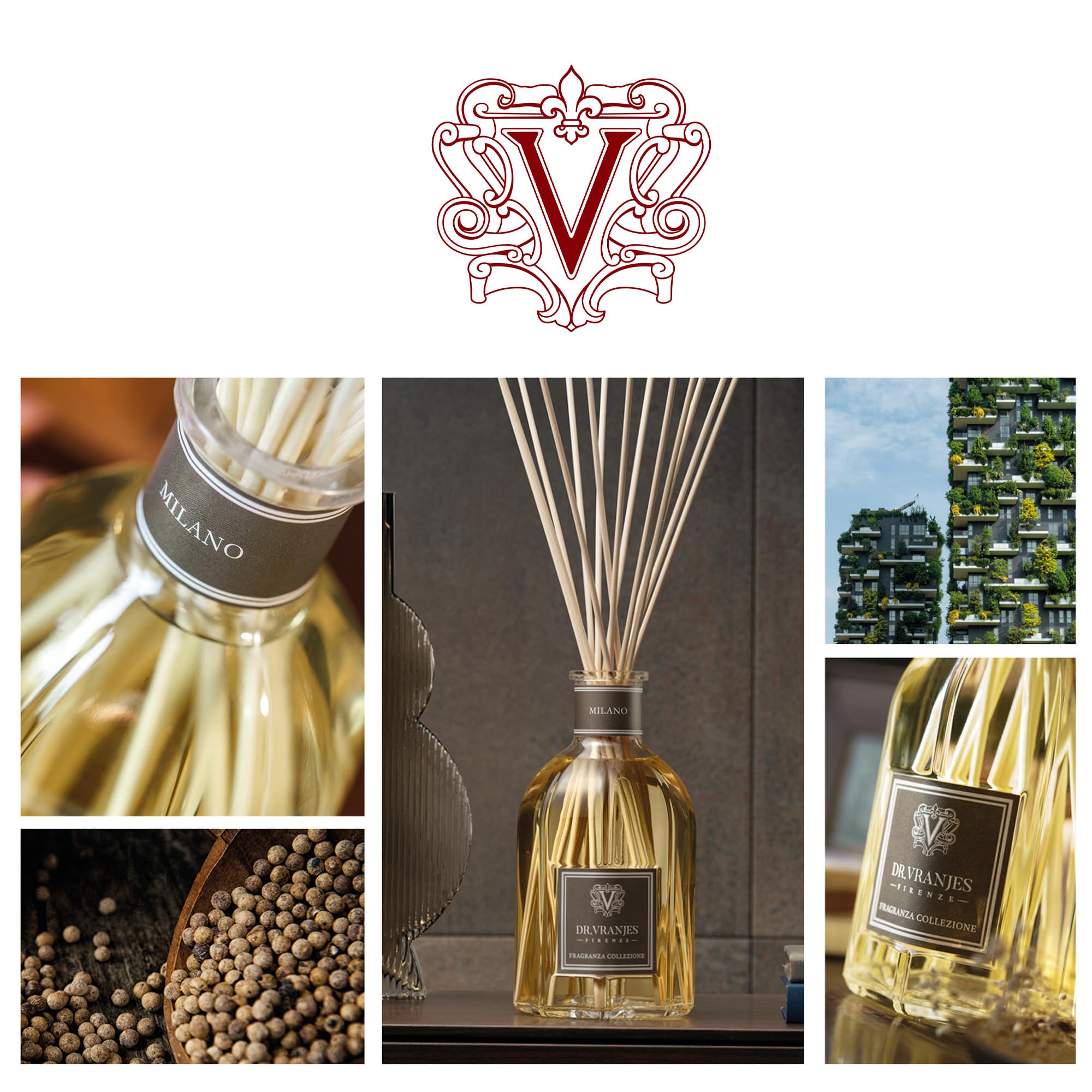 Dr. Vranjes Milano 250ml Aromatherapy Diffuser Set with 3 White Reed Sticks - Luxury Italian Home Fragrance Oil, Patchouli Pepper Sandalwood Scent | Perfect for Living Room, Bedroom & Office Decor