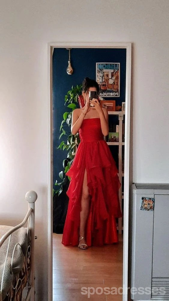 Elegant Red A-Line Side Slit Maxi Long Prom Dress for Women | Formal Evening Gown for Party & Special Occasions | Perfect for Homecoming, Wedding Guest & Black Tie Events