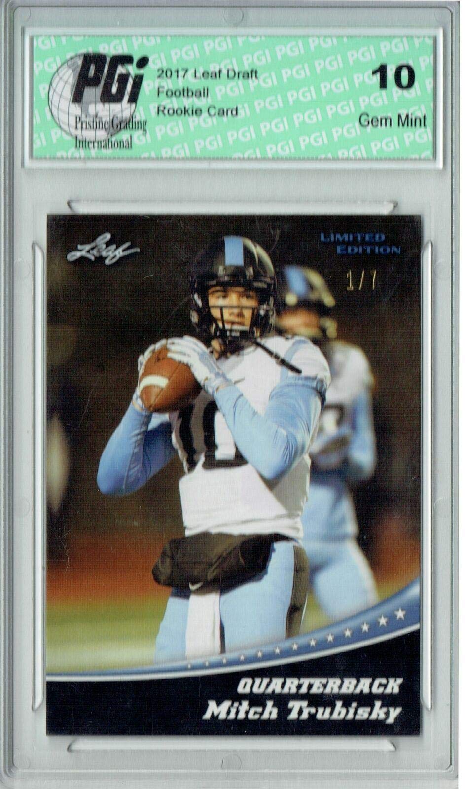 2017 Mitchell Trubisky Leaf Silver Blank Back #11 Rookie Card 1/7 PGI 10 Graded - Football Collectible for Display & Investment | Perfect for Sports Memorabilia Collections & Fan Gifts