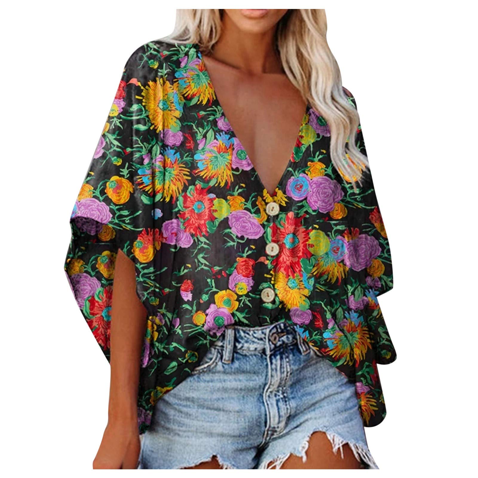 Women's Short Sleeve T-Shirts & Long Sleeve Henley Shirts - V Neck Ribbed Button Down Knit Sweater Fitted Tops for Casual Wear, Layering and Everyday Outfits