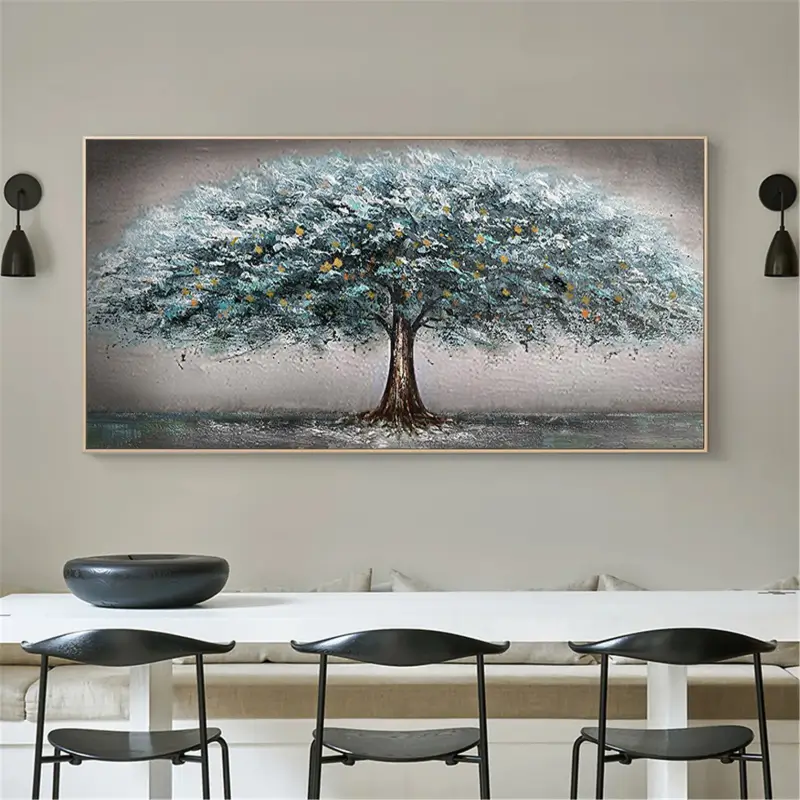 Beautiful Flower and Tree Painting #FT008 - Handmade Canvas Art for Home Decor, Living Room, Bedroom & Office Wall