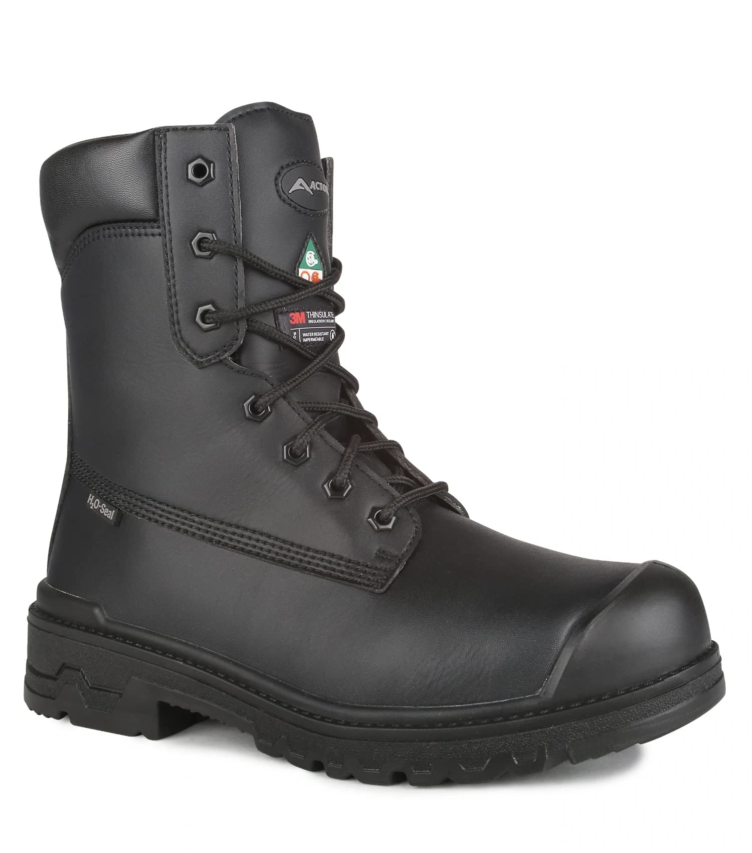 **Acton Prospect Black 8-Inch Vegan Work Boots - Waterproof Microfiber & Chemtech - Durable Safety Shoes for Construction, Warehouse & Outdoor Work**