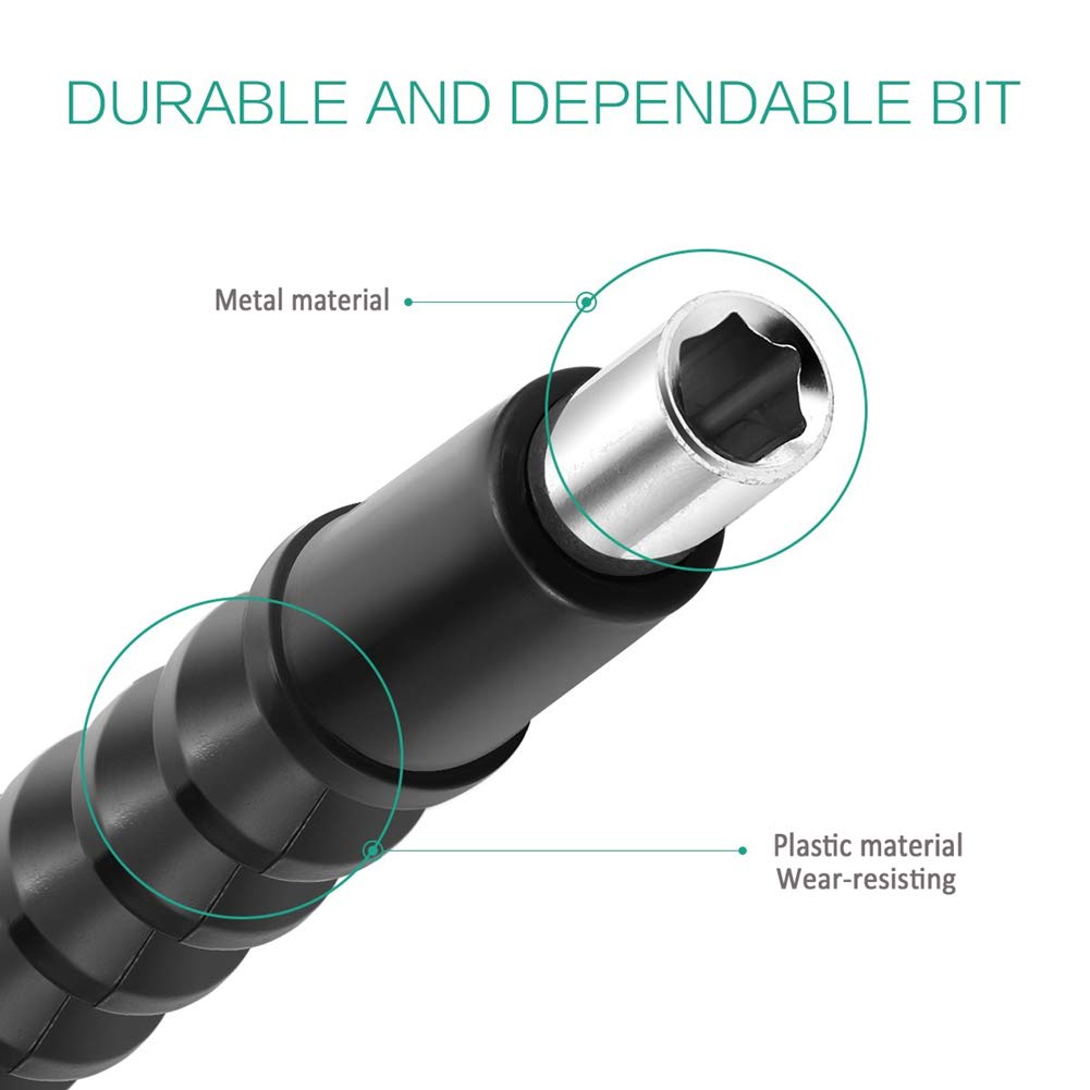 Rongon 3-Piece Flexible Drill Bit Extension Set - 11.6 Inch Bendable Screwdriver Bit Holder for Hand & Power Tools - Universal Drill Adapter for Tight Spaces (Ideal for Plumbing, Electrical Work & DIY Projects)