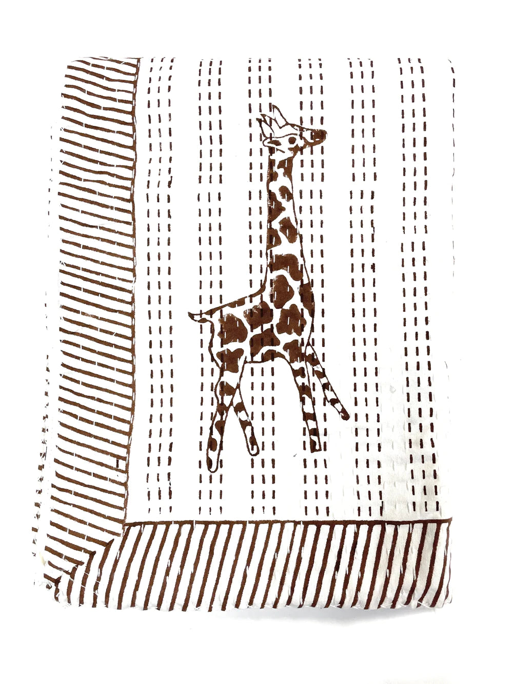 Handmade Giraffe Block Printed Kantha Quilt - Cotton Throw Blanket for Bed, Sofa & Nursery Decor - Boho Chic Home Accessory for Cozy Living Room or Baby Room