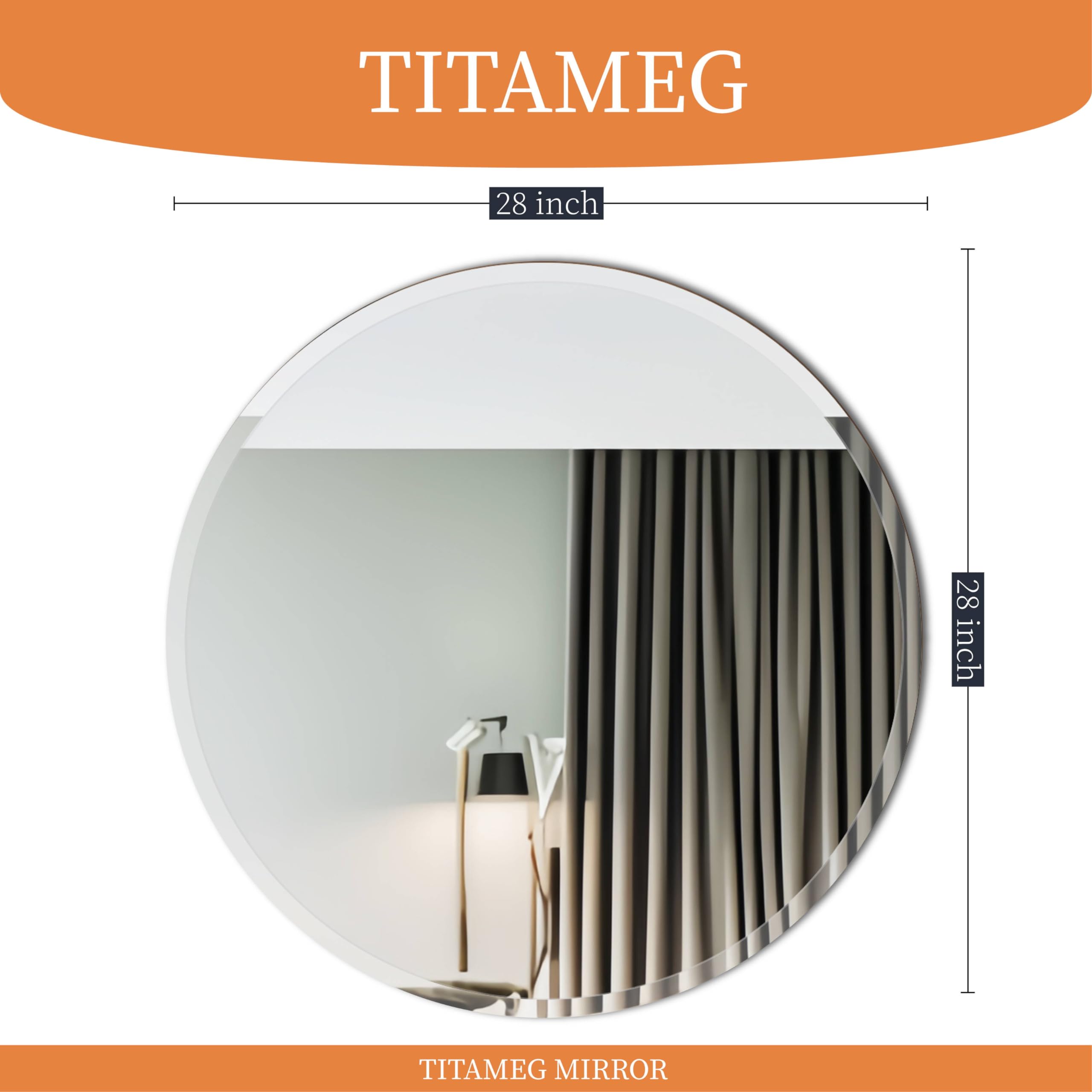 28 Inch Frameless Round Mirror with 1 Inch Beveled Edge - Elegant Bathroom Vanity Mirror for Living Room, Entryway & Home Decor - Perfect for Makeup, Wall Decor and Space Enhancement