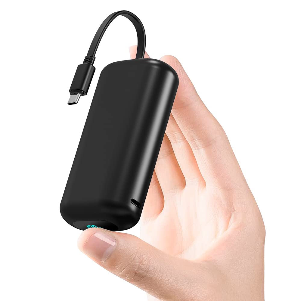 Portable USB C Power Bank 10000mAh with Built-in Cable - 20W PD Fast Charging Battery Pack for iPhone 15/15 Plus/15 Pro, Samsung Galaxy S23/S22/S21/S20, LG, Moto, Google Pixel - Compact & Lightweight for Travel, Camping, and Everyday Use (Black)