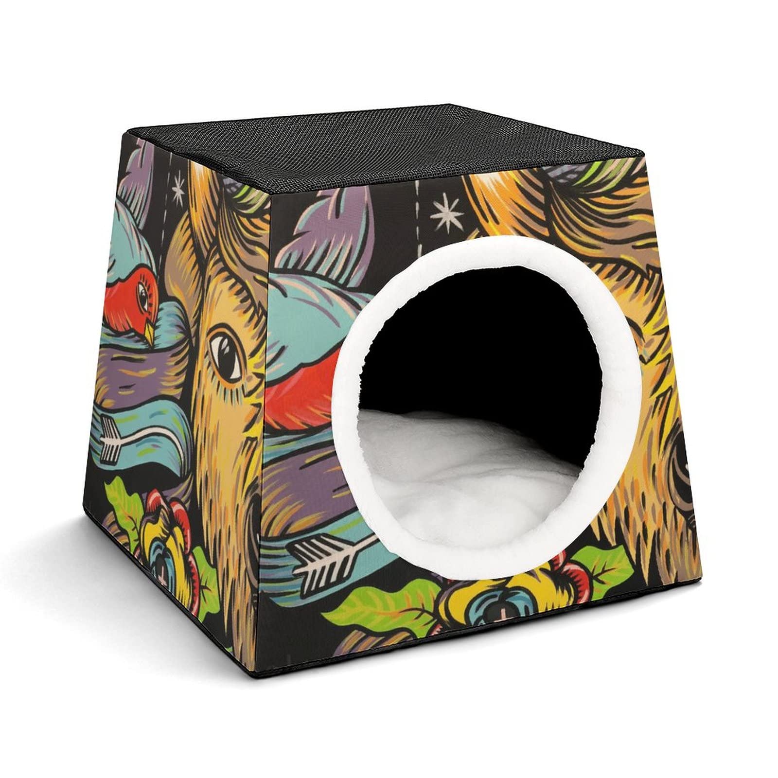 3-in-1 Multi-Functional Cat House with Bed & Sofa - Printed Cat Cube for Indoor/Outdoor Use - Cozy Kitty Shelter for Pets - Perfect for Living Room, Patio or Garden