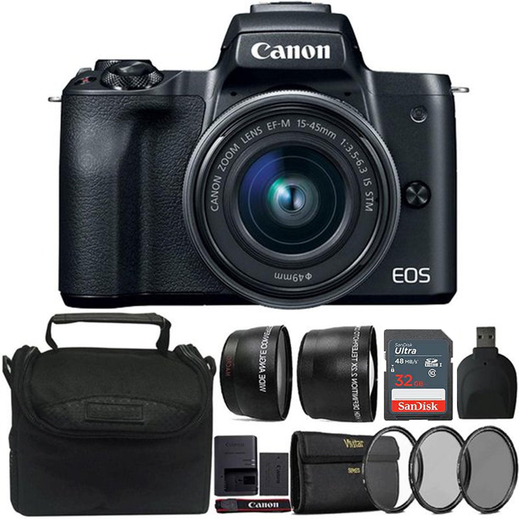 Canon EOS M50 Mark II Mirrorless Digital Camera with 15-45mm Lens (Black) + 32GB Kit - Perfect for Vlogging, Travel Photography & Content Creation