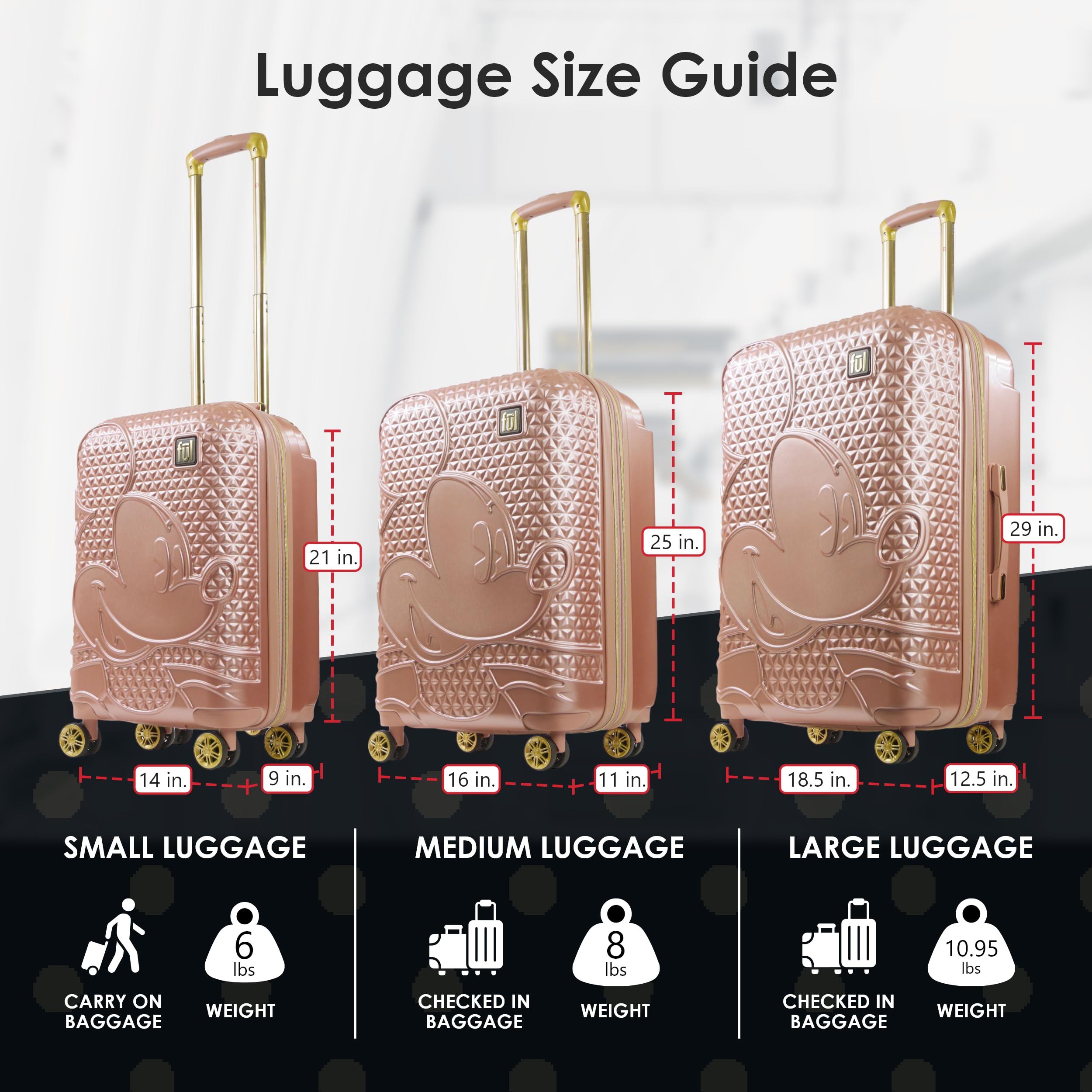 Disney Mickey Mouse Hardshell Spinner Carry On Luggage 21 Inch - Rose Gold Rolling Suitcase for Travel, Airplane & Vacation (Perfect for Disney Fans & Family Trips)