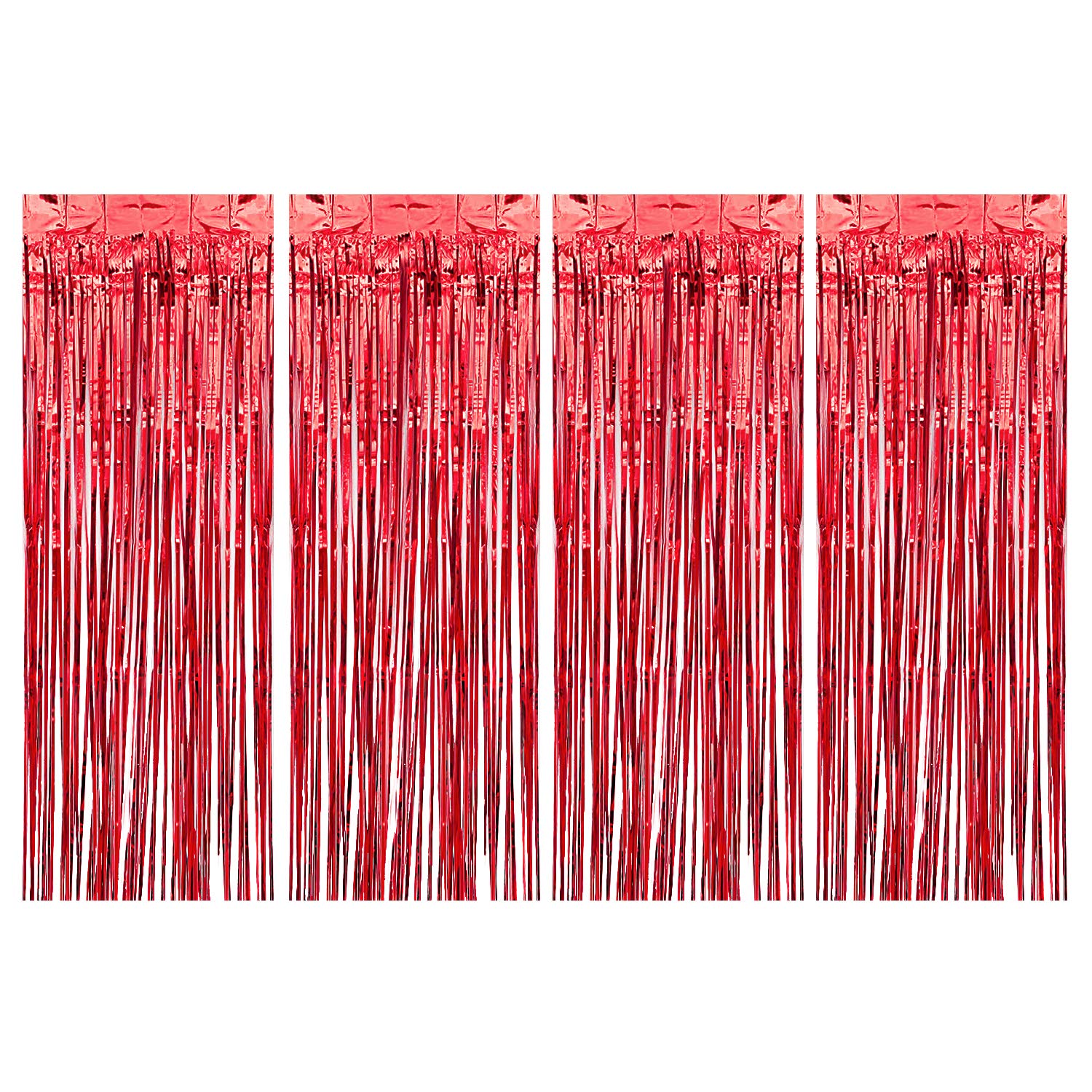 Livder 4 Pack 3.2x9.8 Feet Metallic Foil Glitter Fringe Curtains - Shimmer Party Backdrop for Birthday, Wedding, Christmas Decorations - Perfect for Photo Booth, Stage Decor, and Event Background (Red)