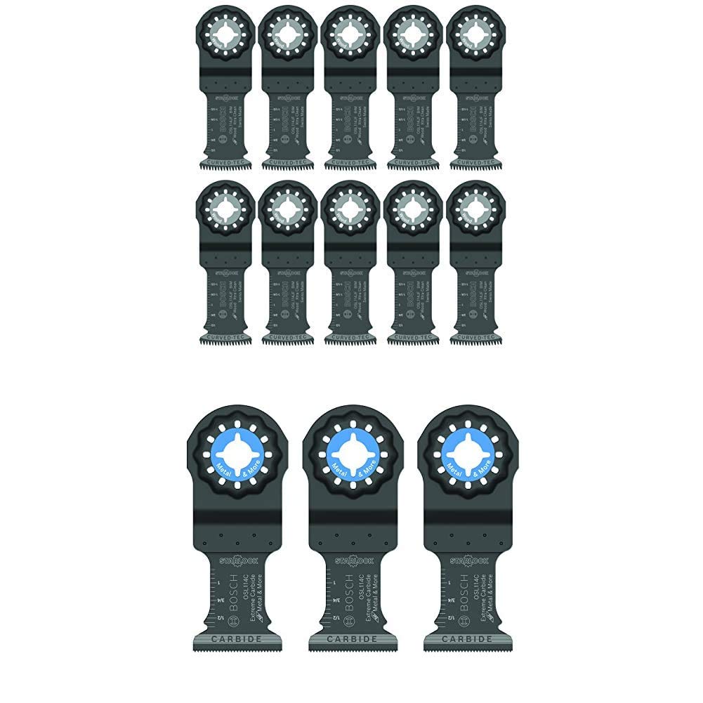 BOSCH Starlock Multitool Blades 10-Pack for Hardwood & Laminate + Carbide Oscillating Tool Blades 3-Pack for Metal Cutting - 13pc Bundle for Woodworking, Flooring & DIY Home Renovation Projects