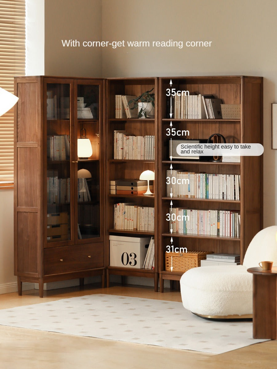 Solid Black Walnut & Oak Wood Bookcase - Customizable Wall-Mounted Bookshelf for Living Room, Home Office & Library Storage