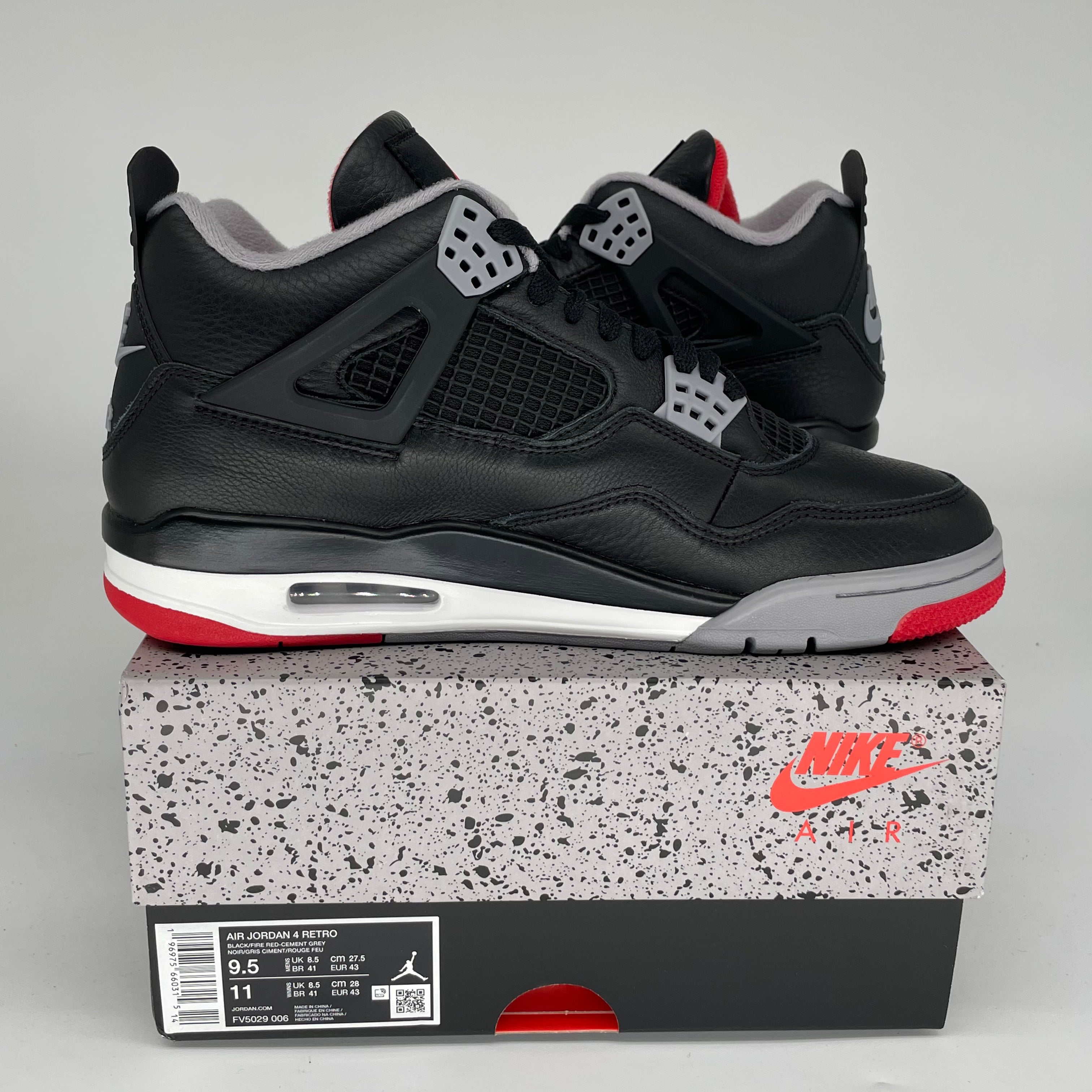 Original Air Jordan 4 Bred Reimagined Men's Basketball Shoes Size 9.5 (FV5029-006) - Retro Sneakers for Streetwear & Casual Outfits