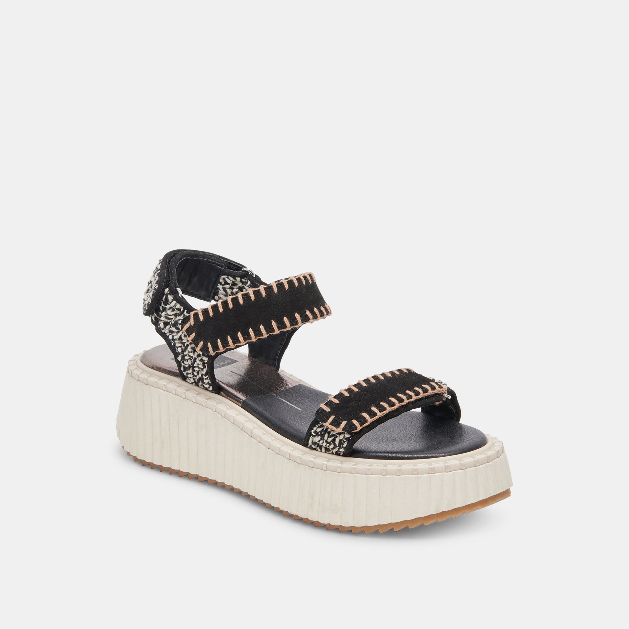 DEBRA Women's Black & White Nubuck Sandals - Comfortable Casual Slip-On Shoes for Beach, Walking & Summer Outfits
