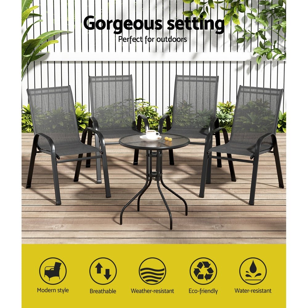 5-Piece Black Bistro Set - Stackable Outdoor Patio Table and Chairs for Garden, Backyard, Poolside & Balcony Dining | Weather-Resistant Outdoor Furniture