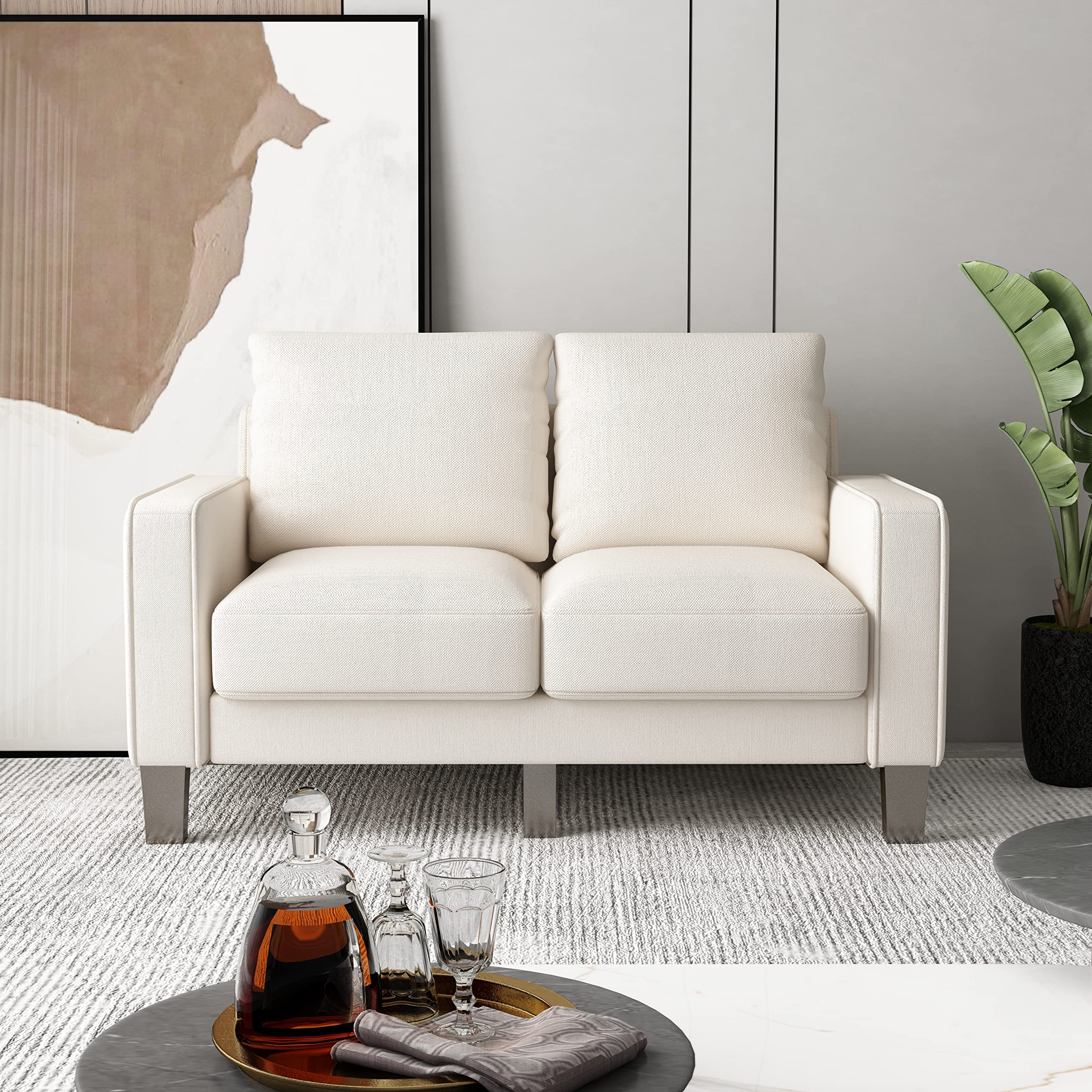 Harper & Bright Designs 2-Piece Modern Upholstered Sofa Set with Storage Box - 3-Seat Couch and Loveseat for Living Room, Bedroom, Apartment (Beige) | Space-Saving Furniture for Small Homes & Cozy Family Gatherings