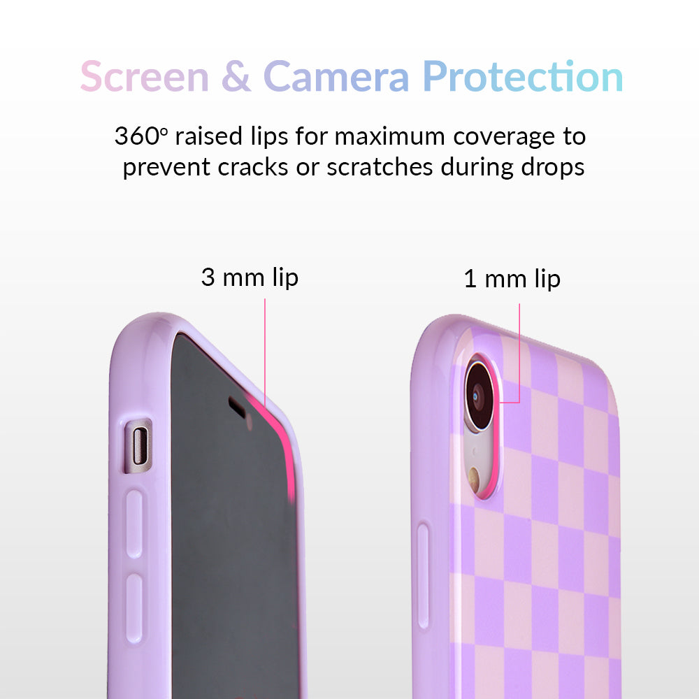 Checkered Lavender Nude iPhone Case - Trendy Protective Cover for iPhone 13/14/15 - Soft Matte Finish with Shock Absorption - Perfect for Everyday Use, Travel & Fashion Accessories