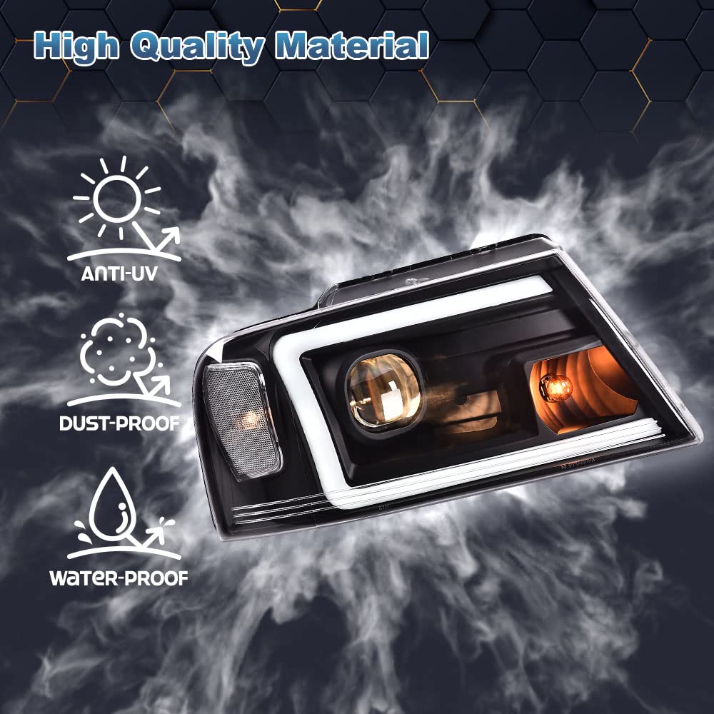 PIT66 LED DRL Headlights for 2004-2008 Ford F150 & Lincoln Mark LT - Clear Lens Black Housing - Perfect for Night Driving