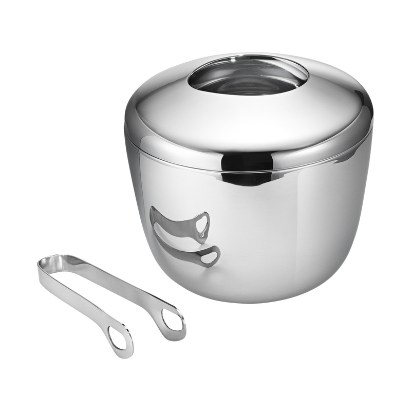 Georg Jensen Sky Ice Bucket with Lid & Tong - Premium Silver Champagne Wine Cooler for Parties, Weddings & Home Bar Decor