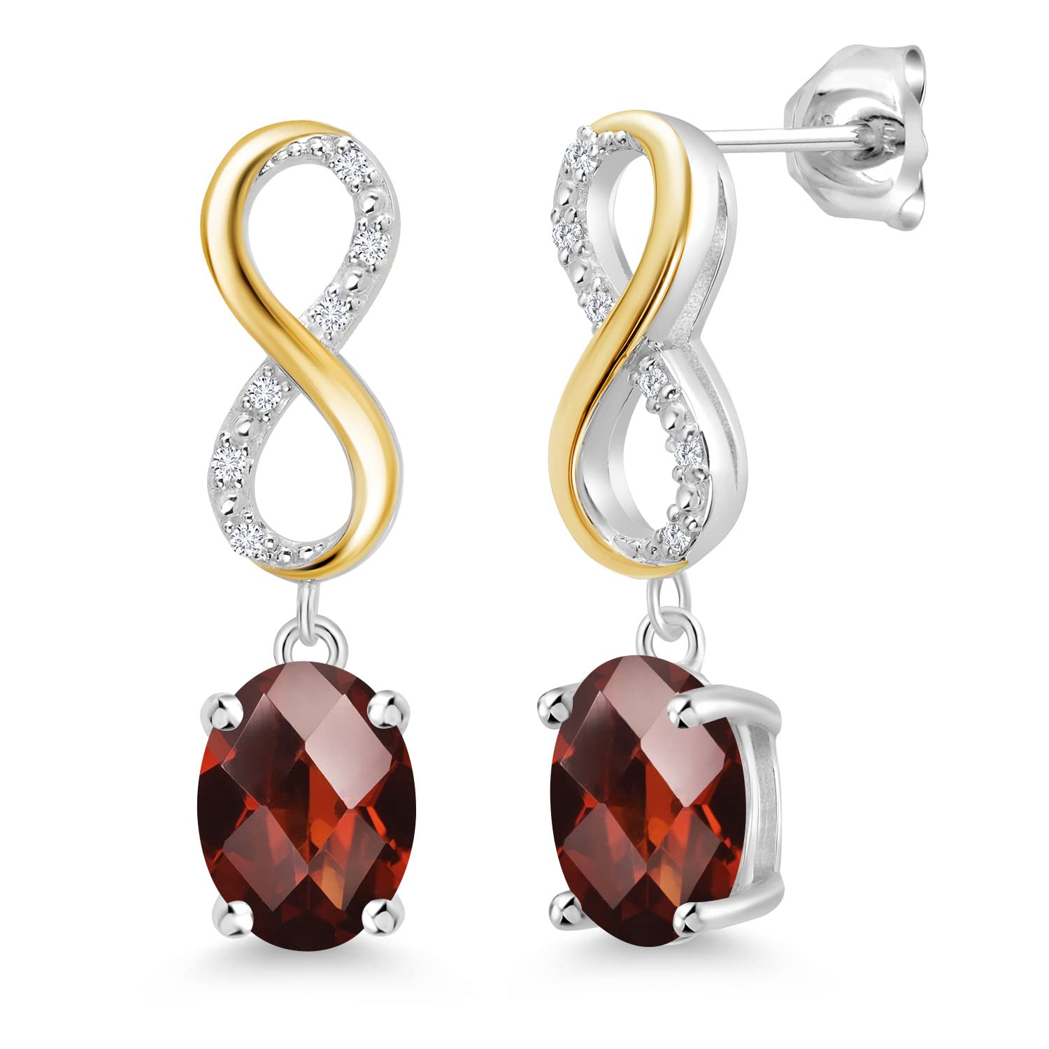 Gem Stone King 8X6MM Oval Cut Dangle Infinity Earrings for Women - Genuine Birthstone & Lab Grown Diamond in 925 Silver/10K Gold | Elegant Fine Jewelry Gift for Mom, Wife, Her | Perfect for Weddings, Anniversaries & Special Occasions